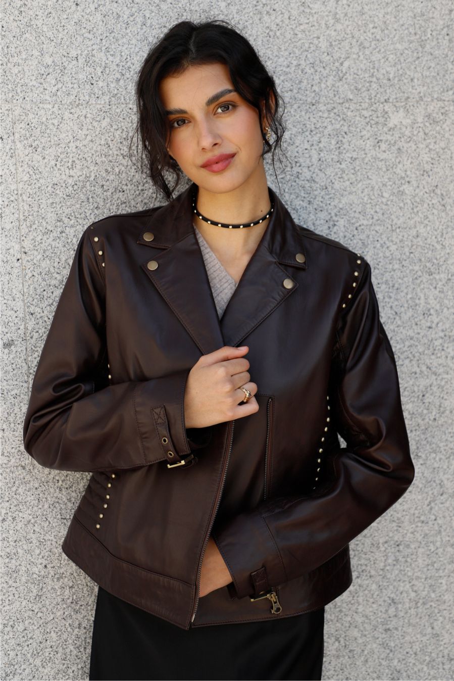 CHOCOLATE NAPA BIKER JACKET