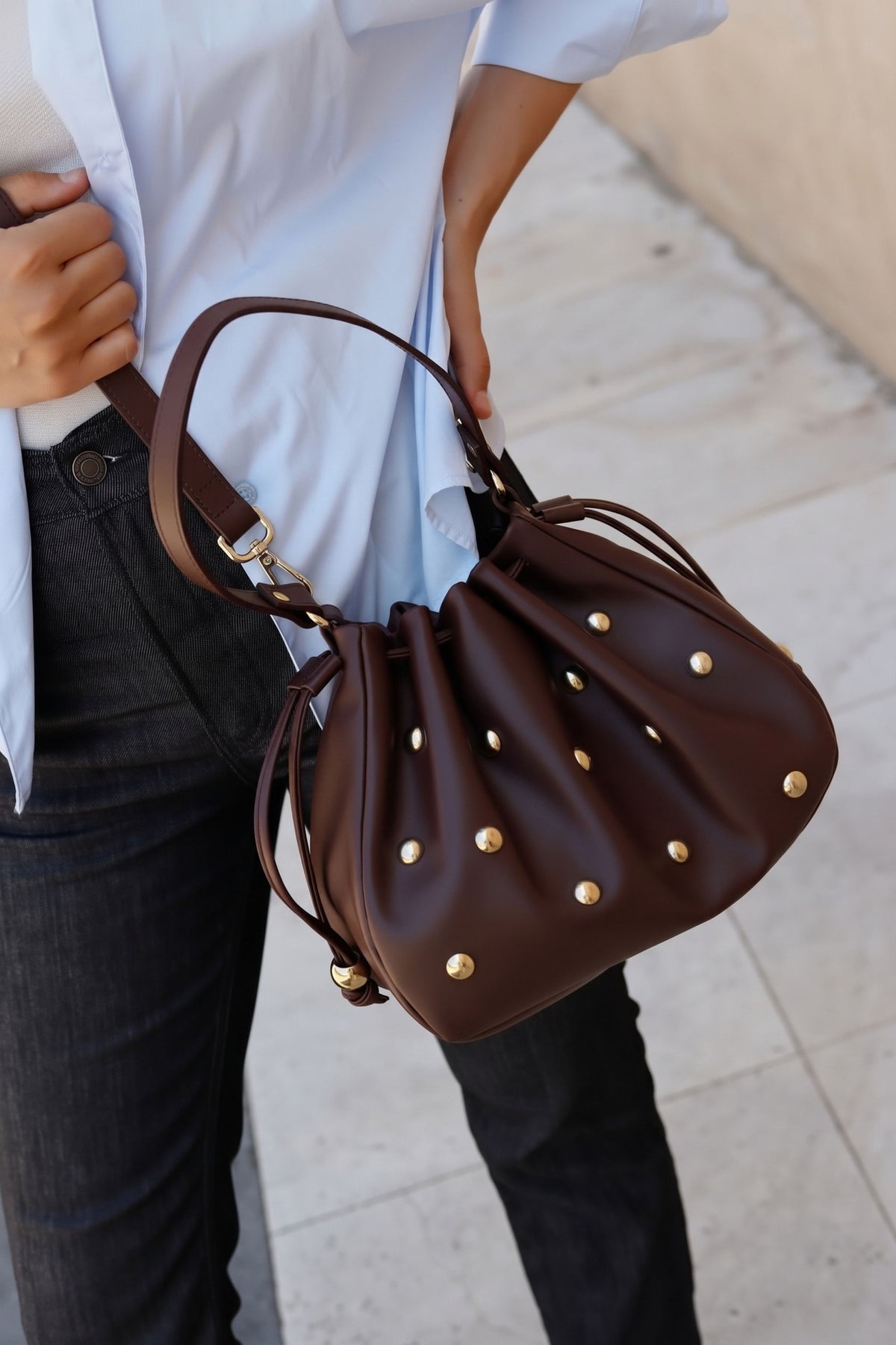 BURGUNDY STUDDED BAG