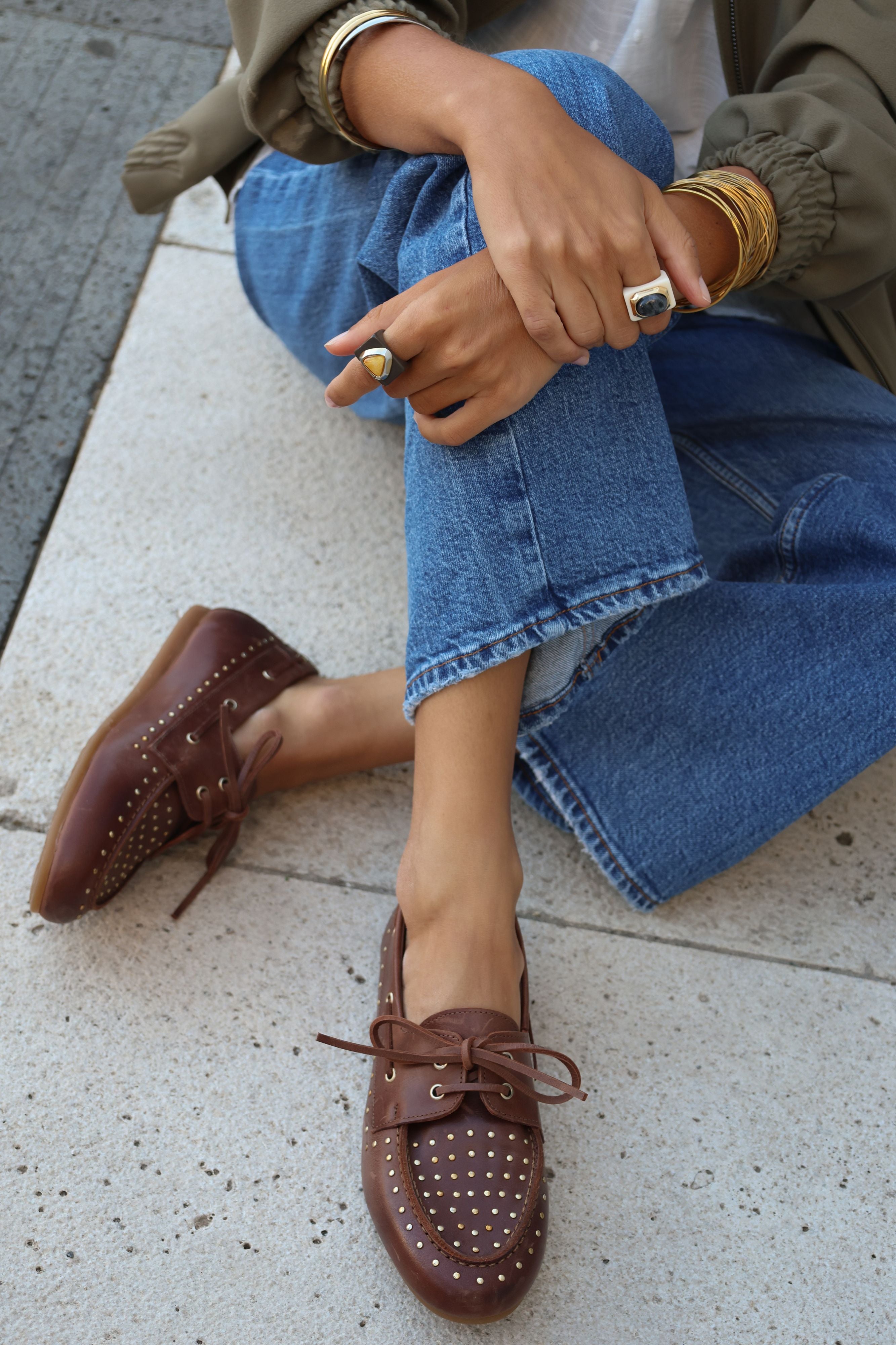 T-BAR LOAFER WITH CHOCOLATE STUDS 2CM
