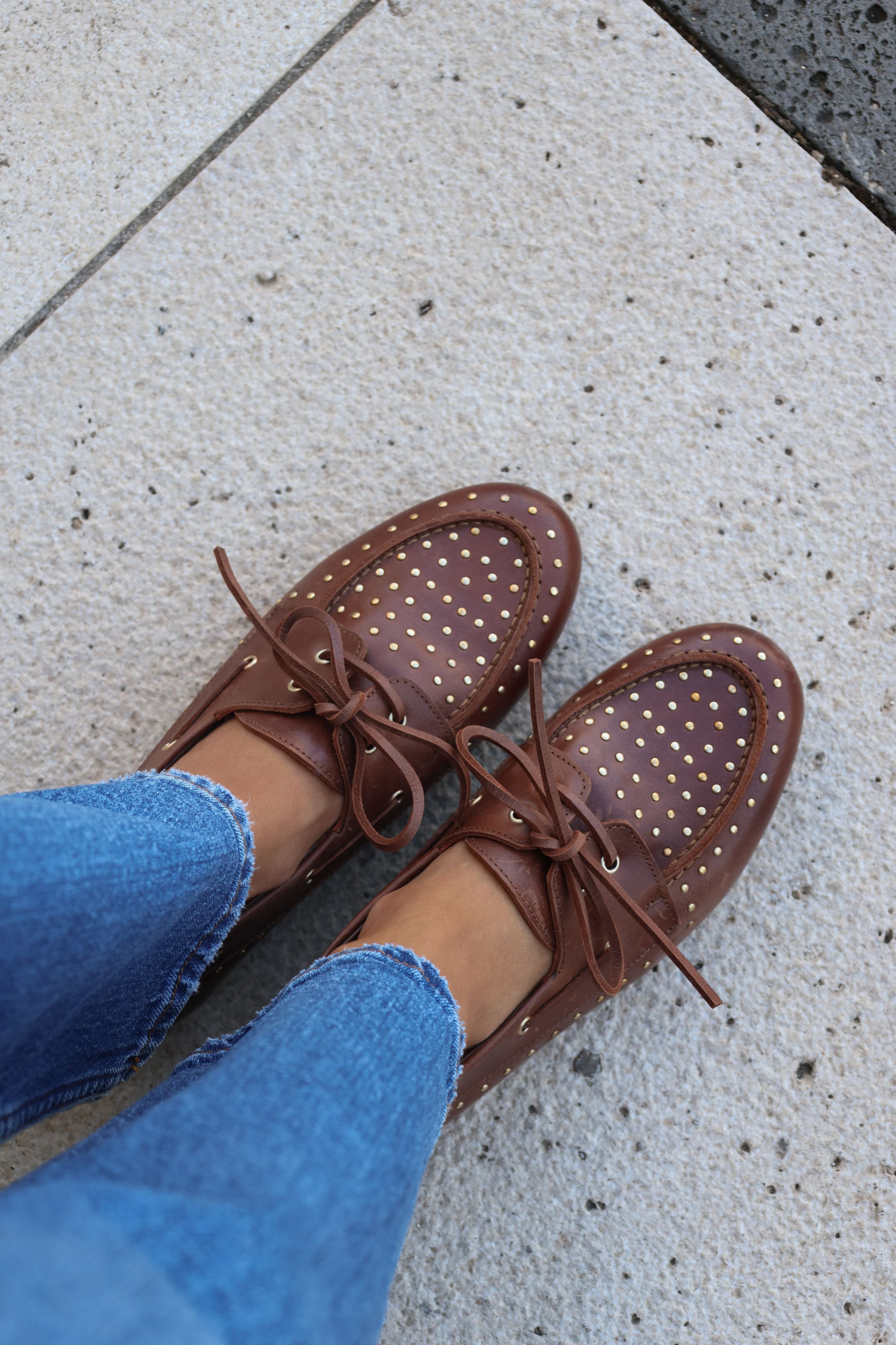 T-BAR LOAFER WITH CHOCOLATE STUDS 2CM