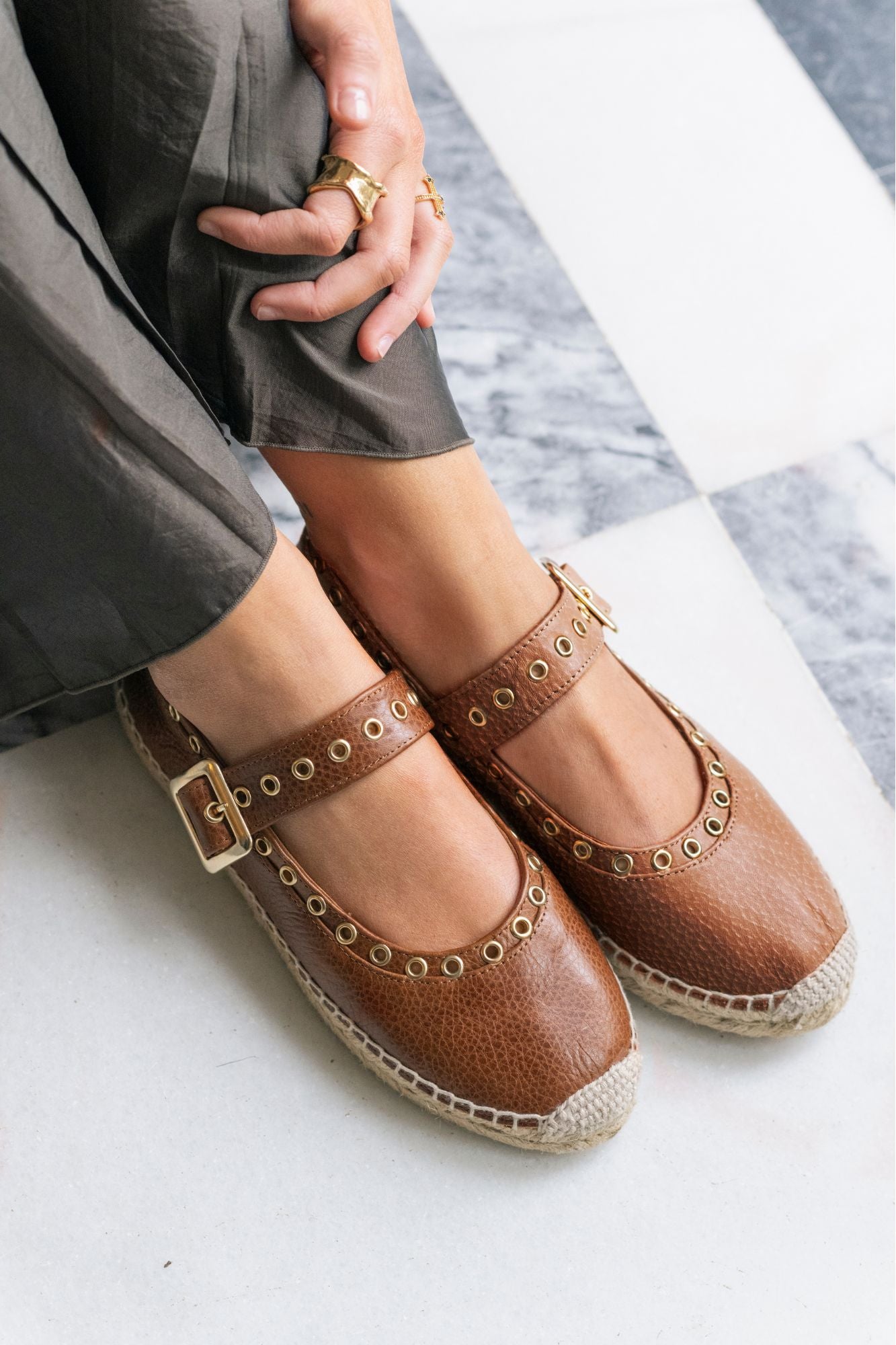 BALLERINA ESPARTO Y PUERTO CON BUCKLE - TAIMA CUERO