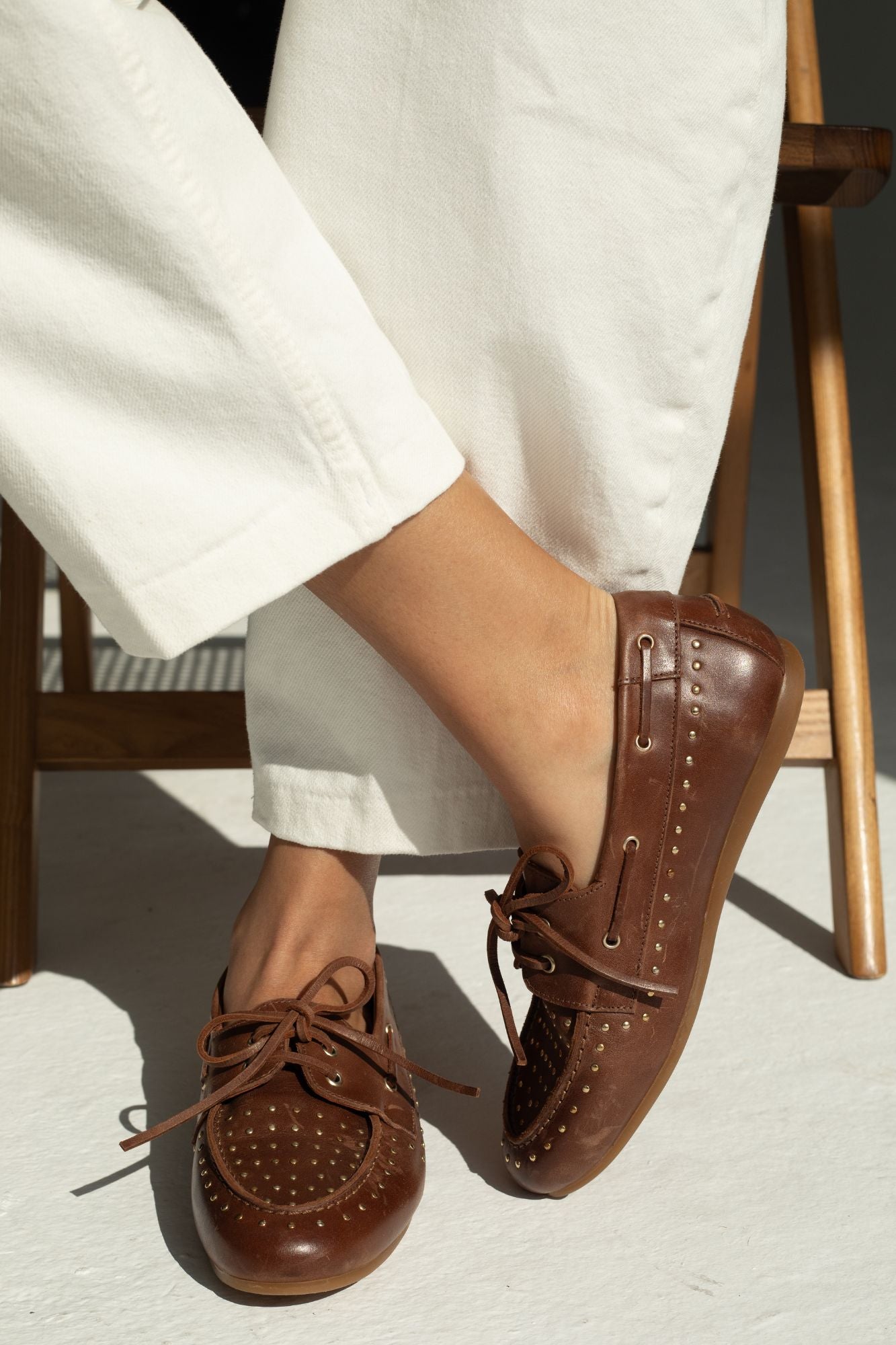 T-BAR LOAFER WITH CHOCOLATE STUDS 2CM