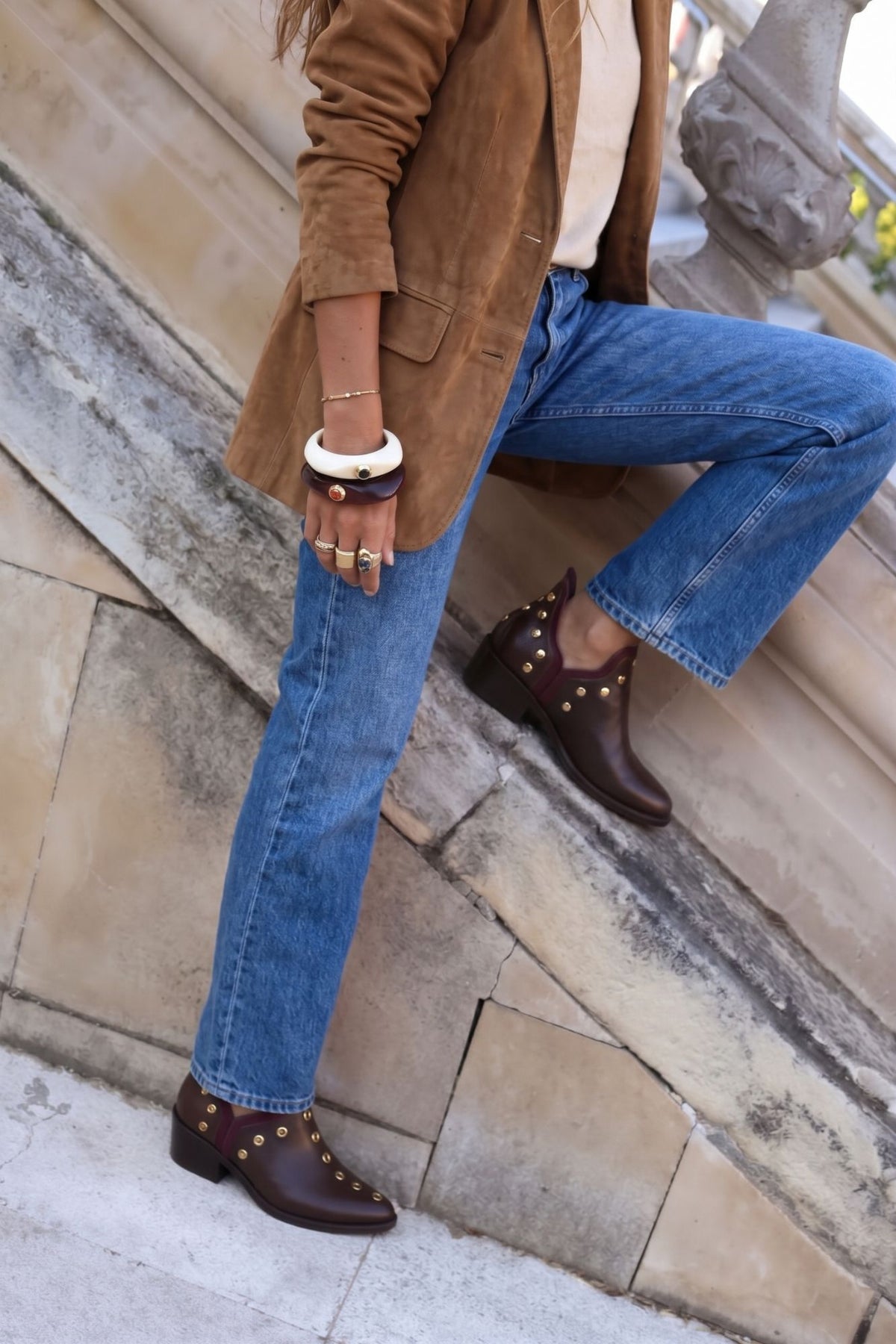 PUNKY BOOTS CHOCOLATE TACHAS ORO RIBETE TEJUS BURDEOS 4CM