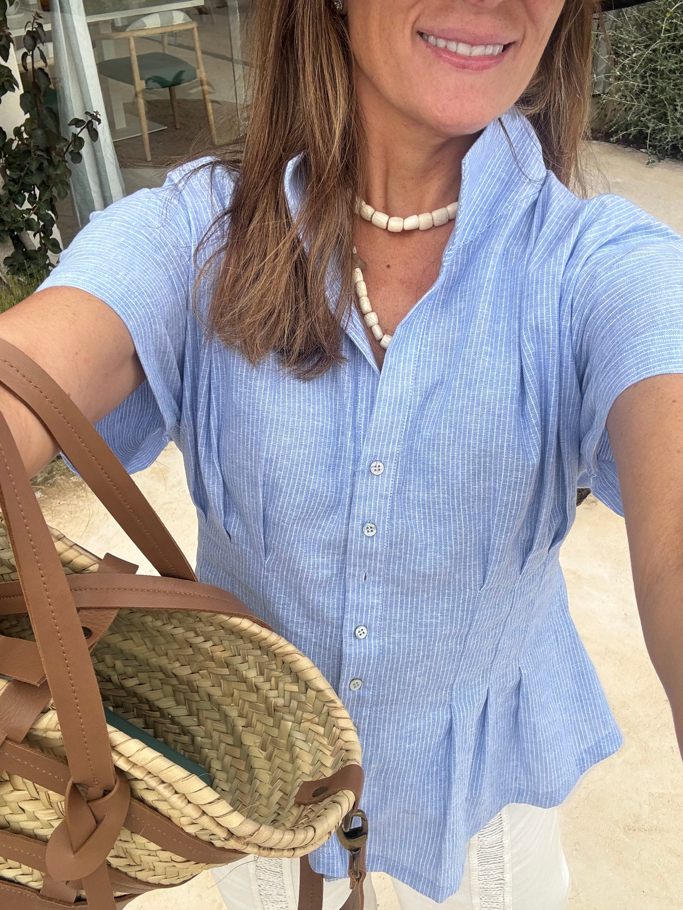 CAMISA LINO RAYAS AZUL