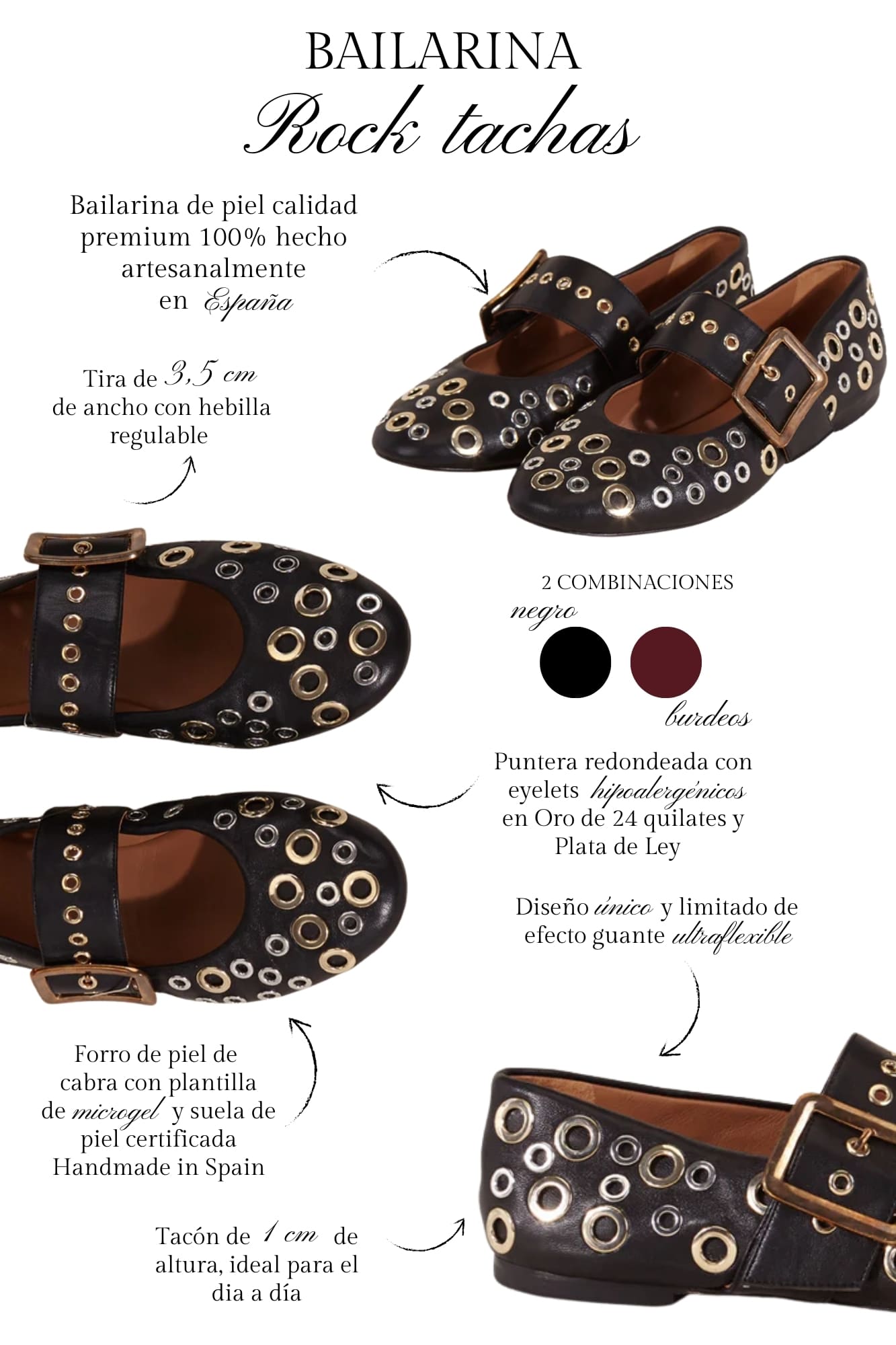 BAILARINA ROCK NEGRO TACHAS 1CM