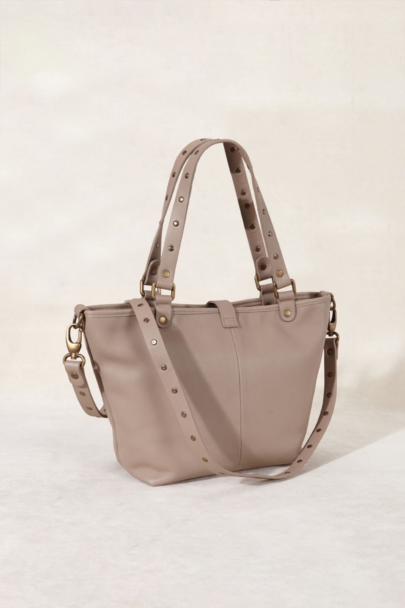 Medium leather handbag taupe color spain