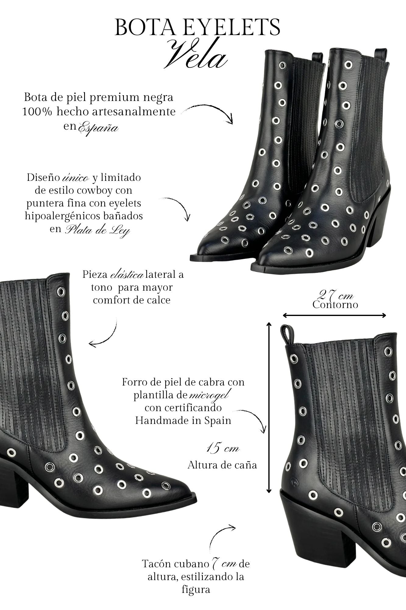 BOTA VELA EYELETS NEGRO 7CM