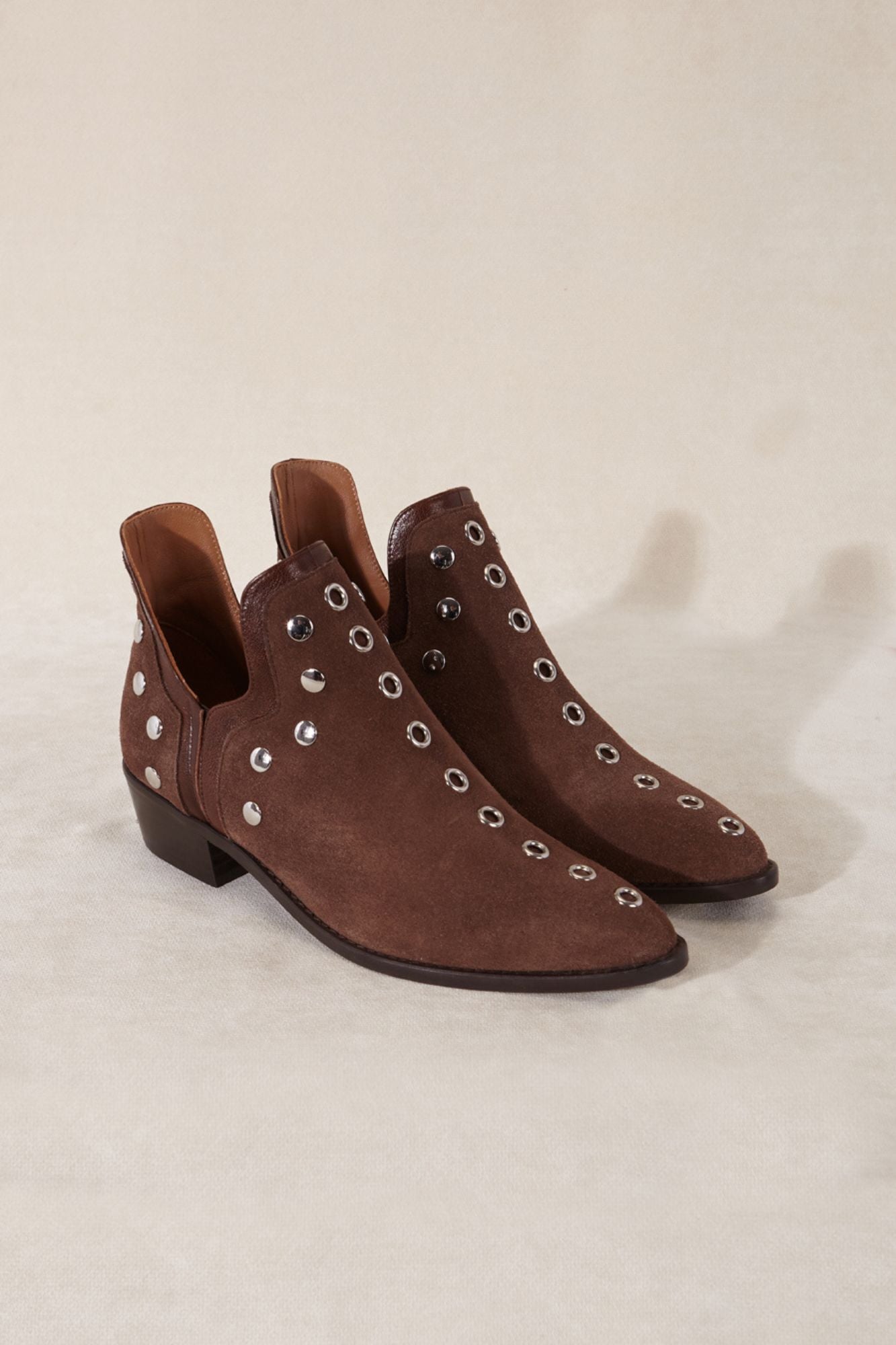 Metallic studded ankle boots