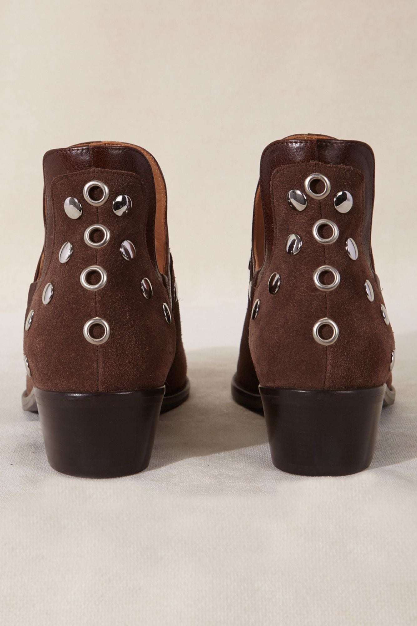 Metallic studded ankle boots