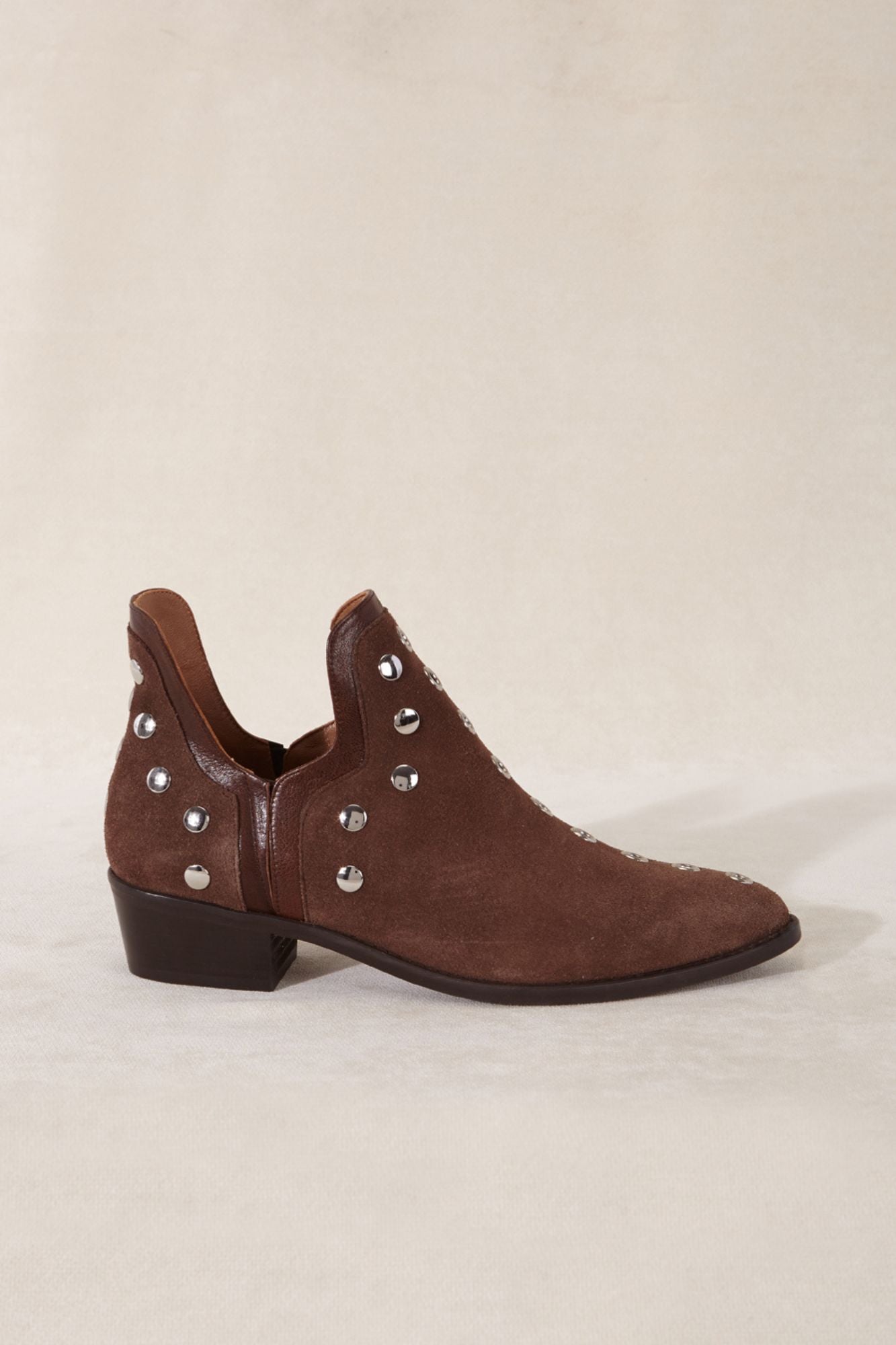 Brown split leather ankle boots