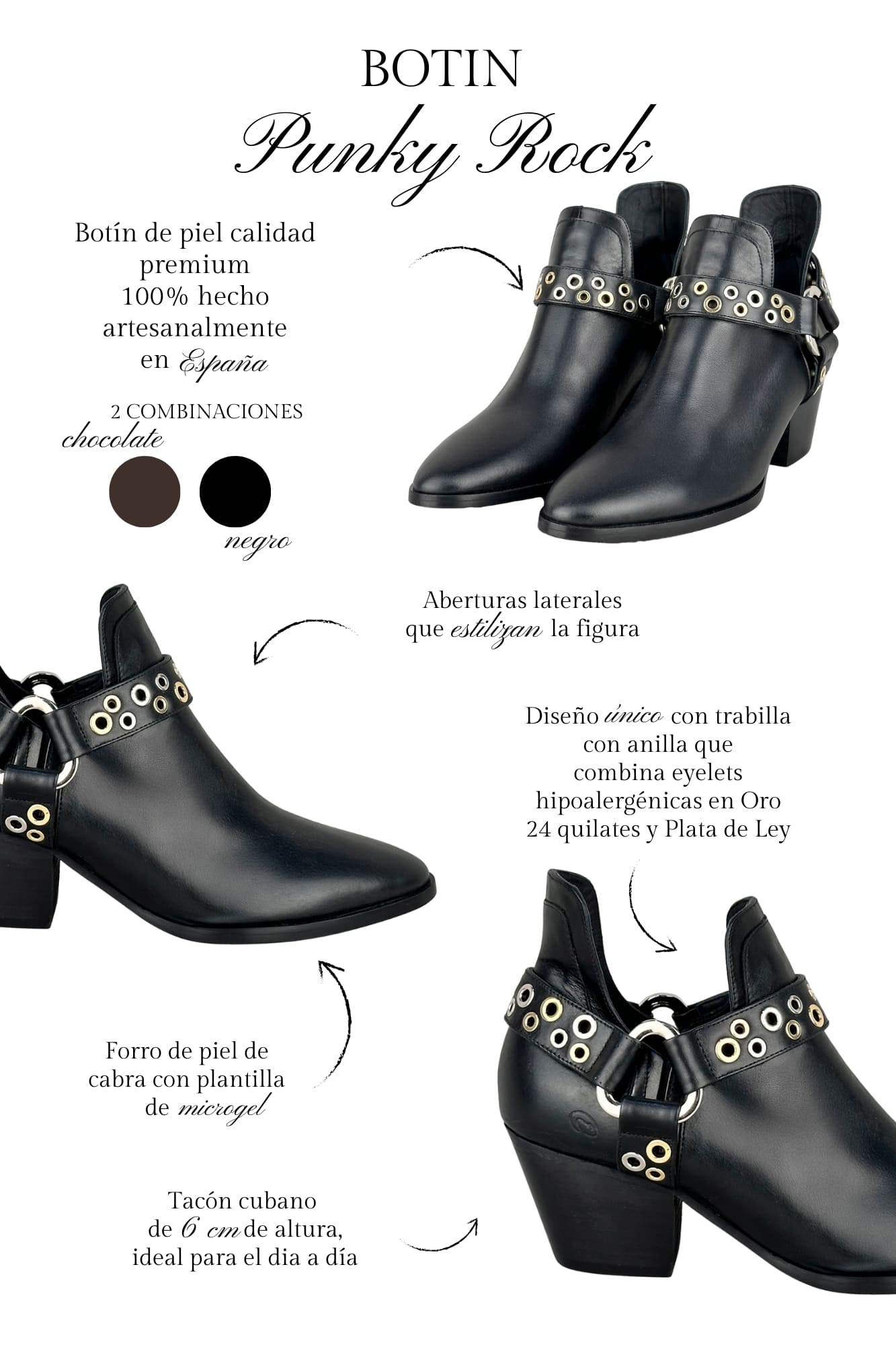 BOTIN ROCK NEGRO 6CM