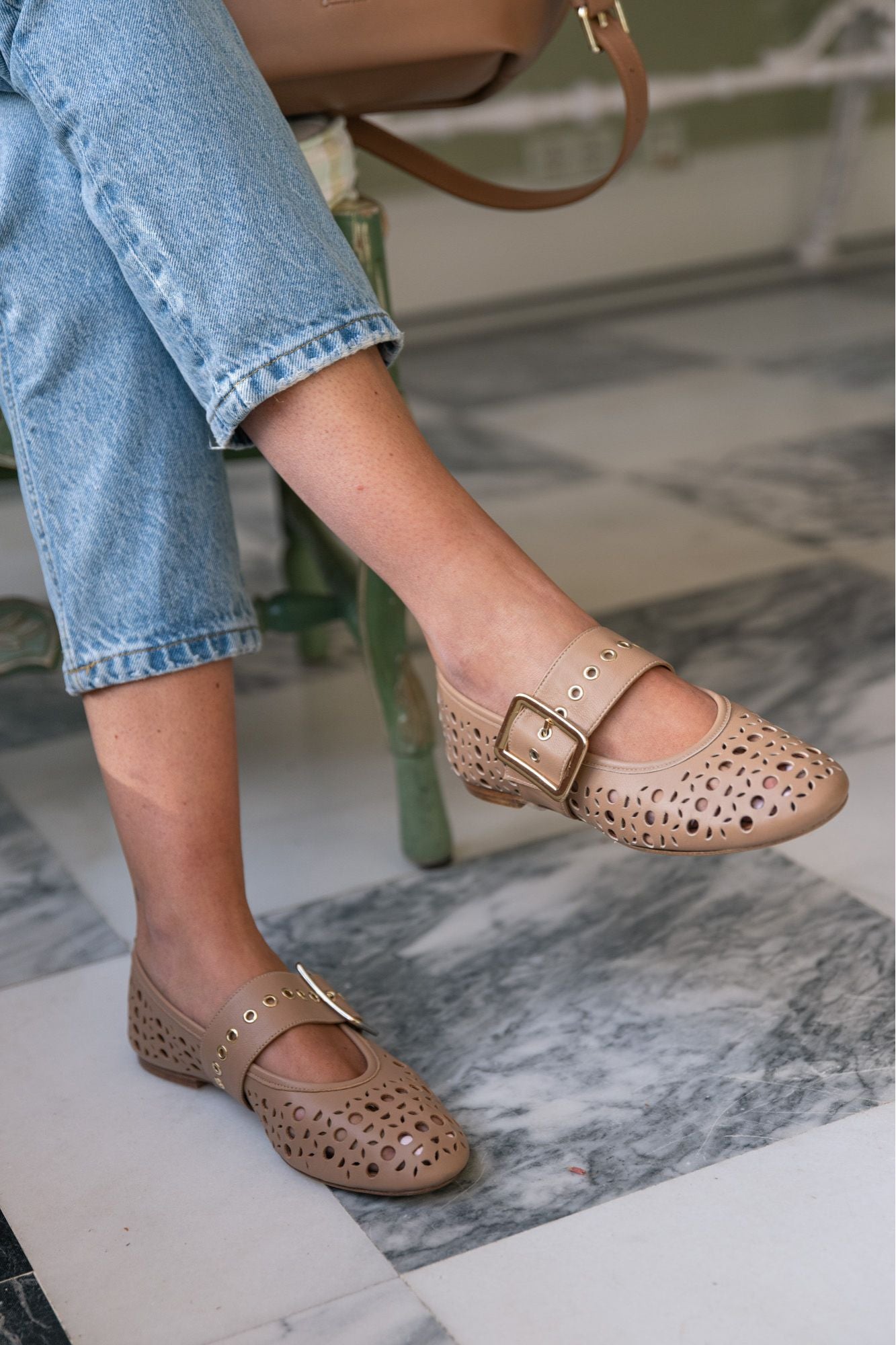 Sand colored ballerinas with jeans