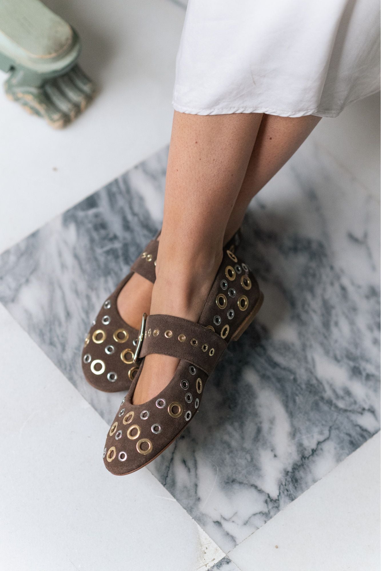 ROCK STUDS SUEDE BALLET FLAT 1CM