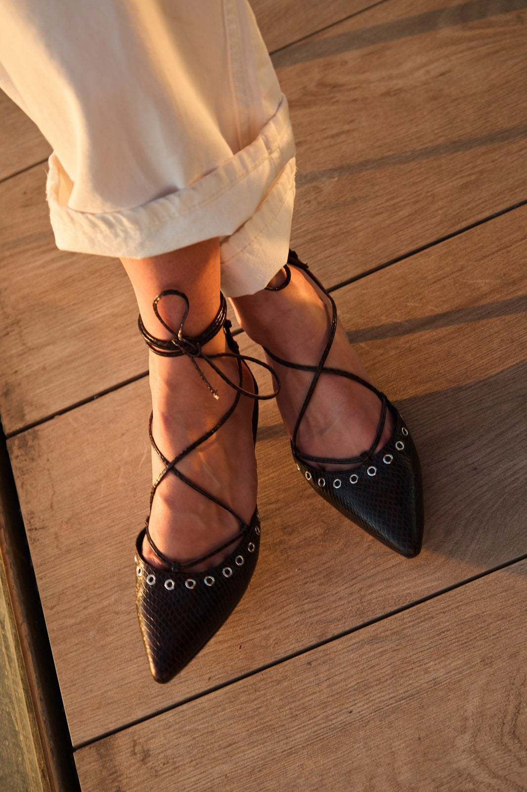 BAILARINA LACE UP SNAKE MARRON 2CM