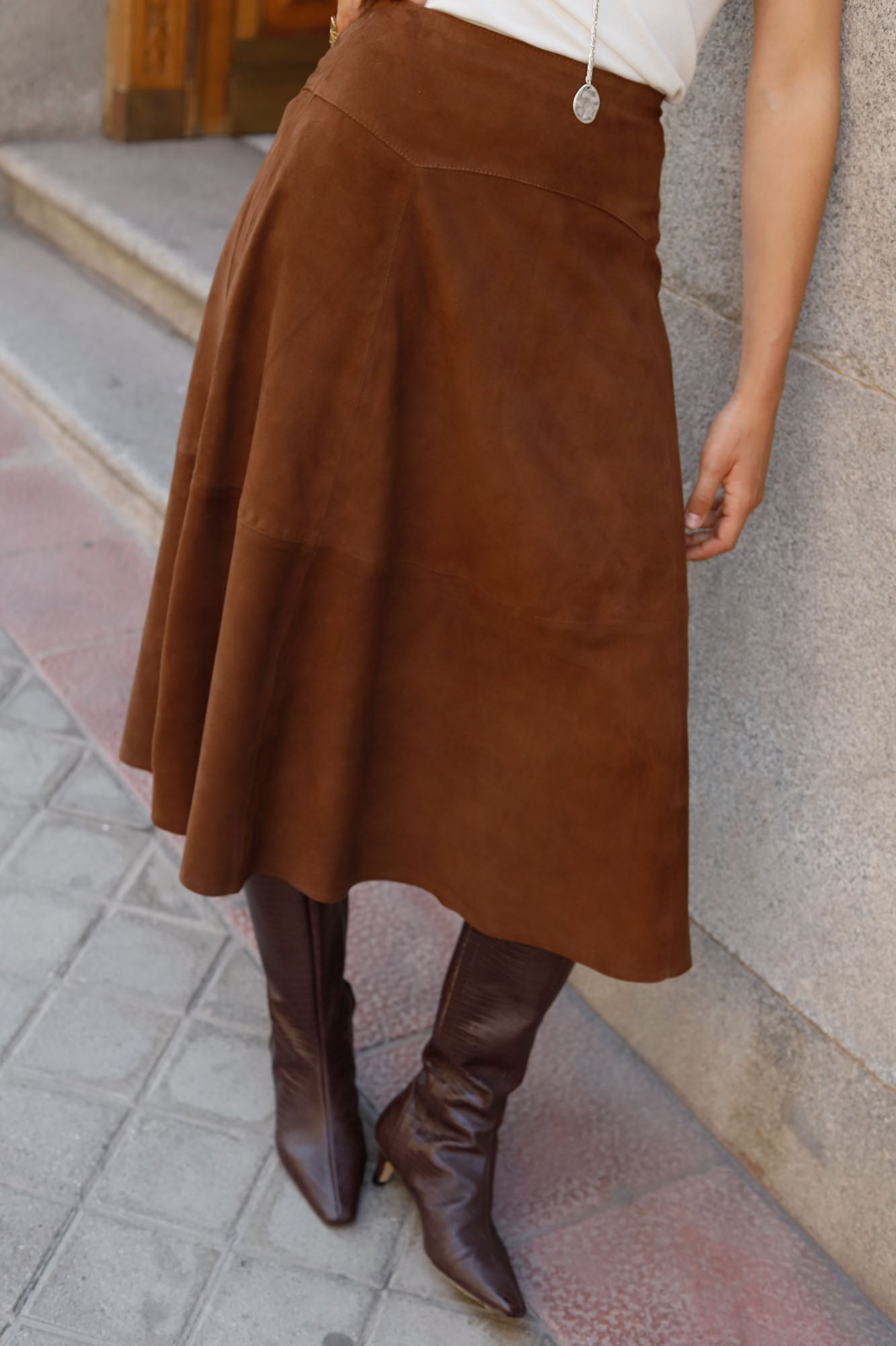 Midi leather skirt