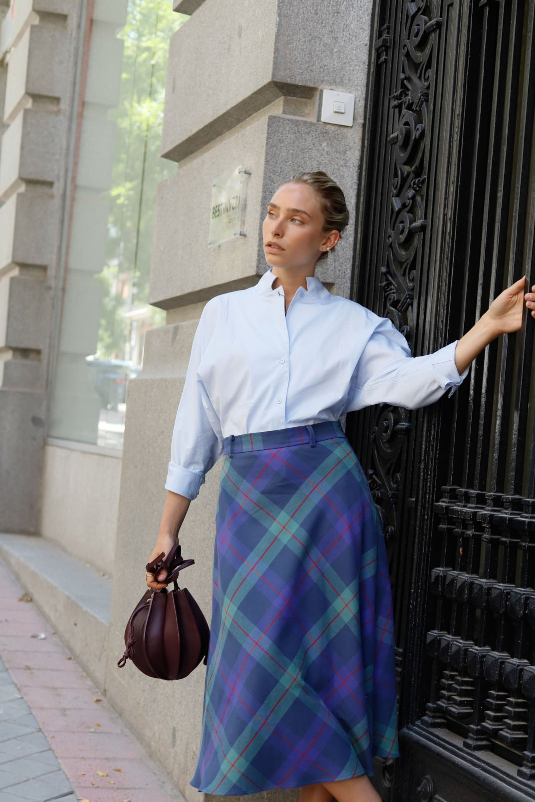 Blue midi winter skirt