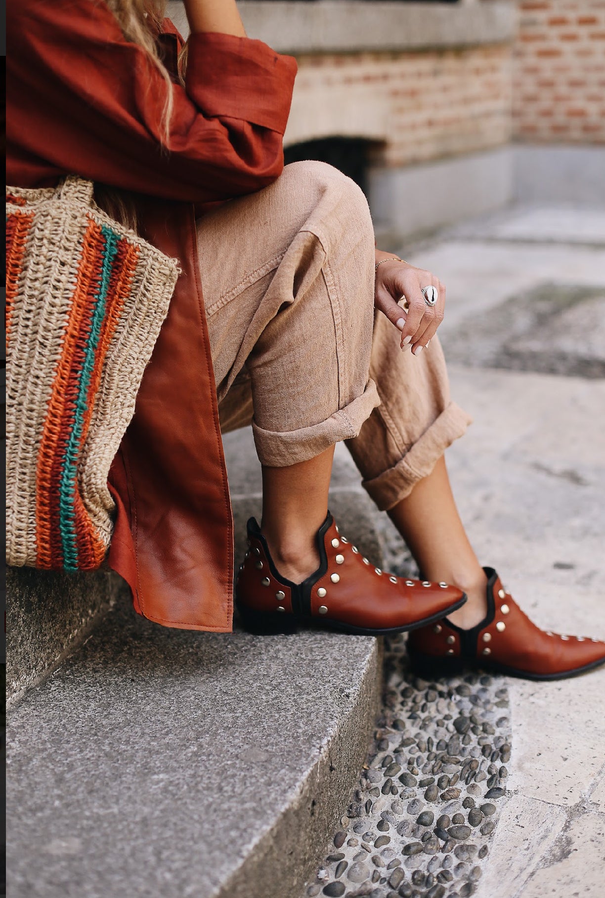 PUNKY BOOTS HAZELNUT SILVER STUDS 4CM