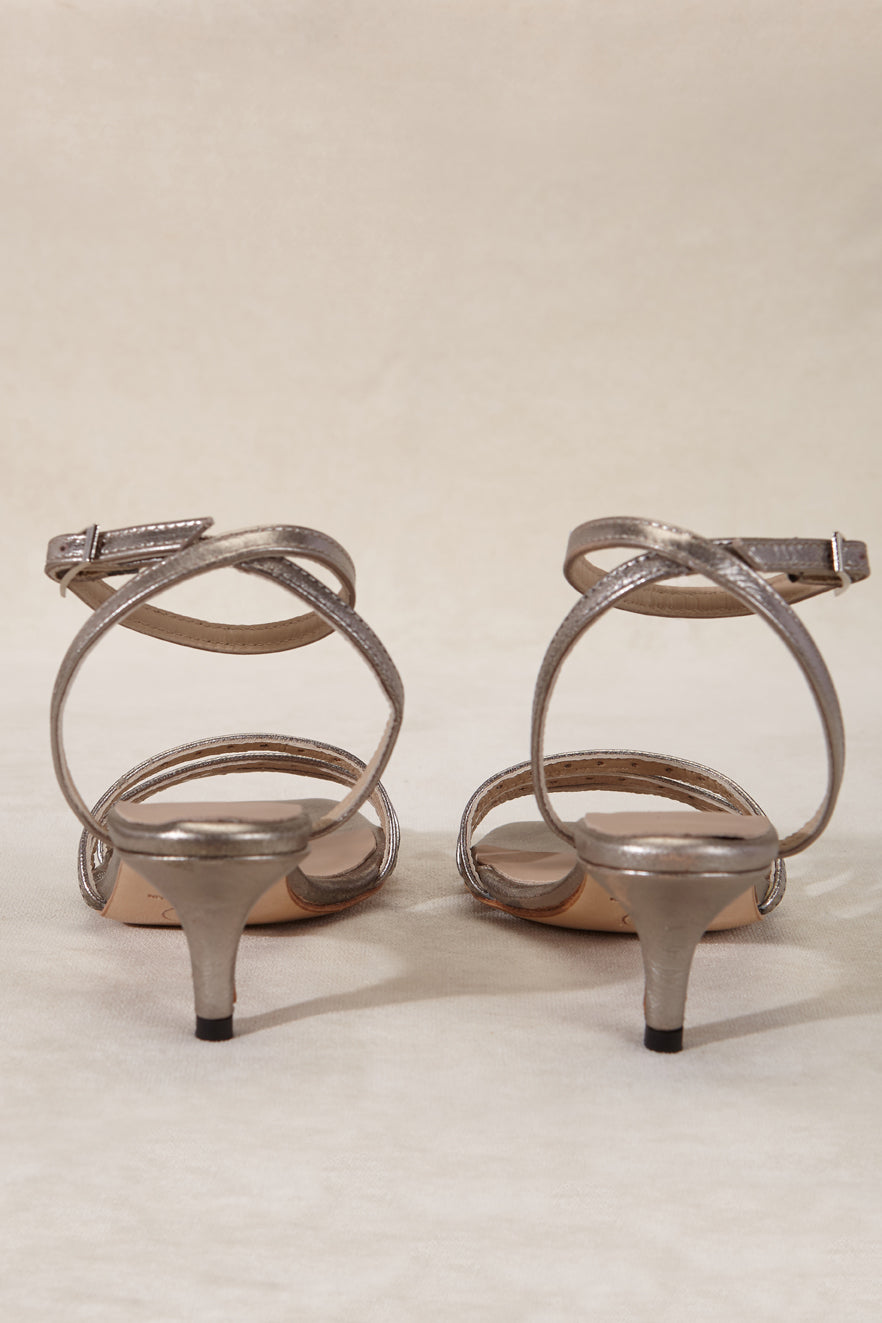 JIMENA SILVER KITTEN SANDAL 5CM