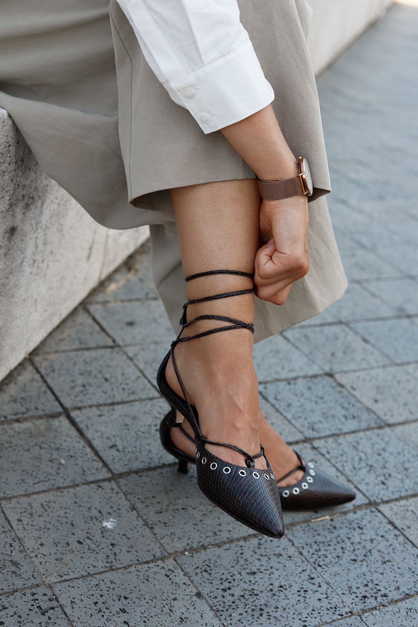 SALON LACE UP SNAKE MARRON 4.5CM