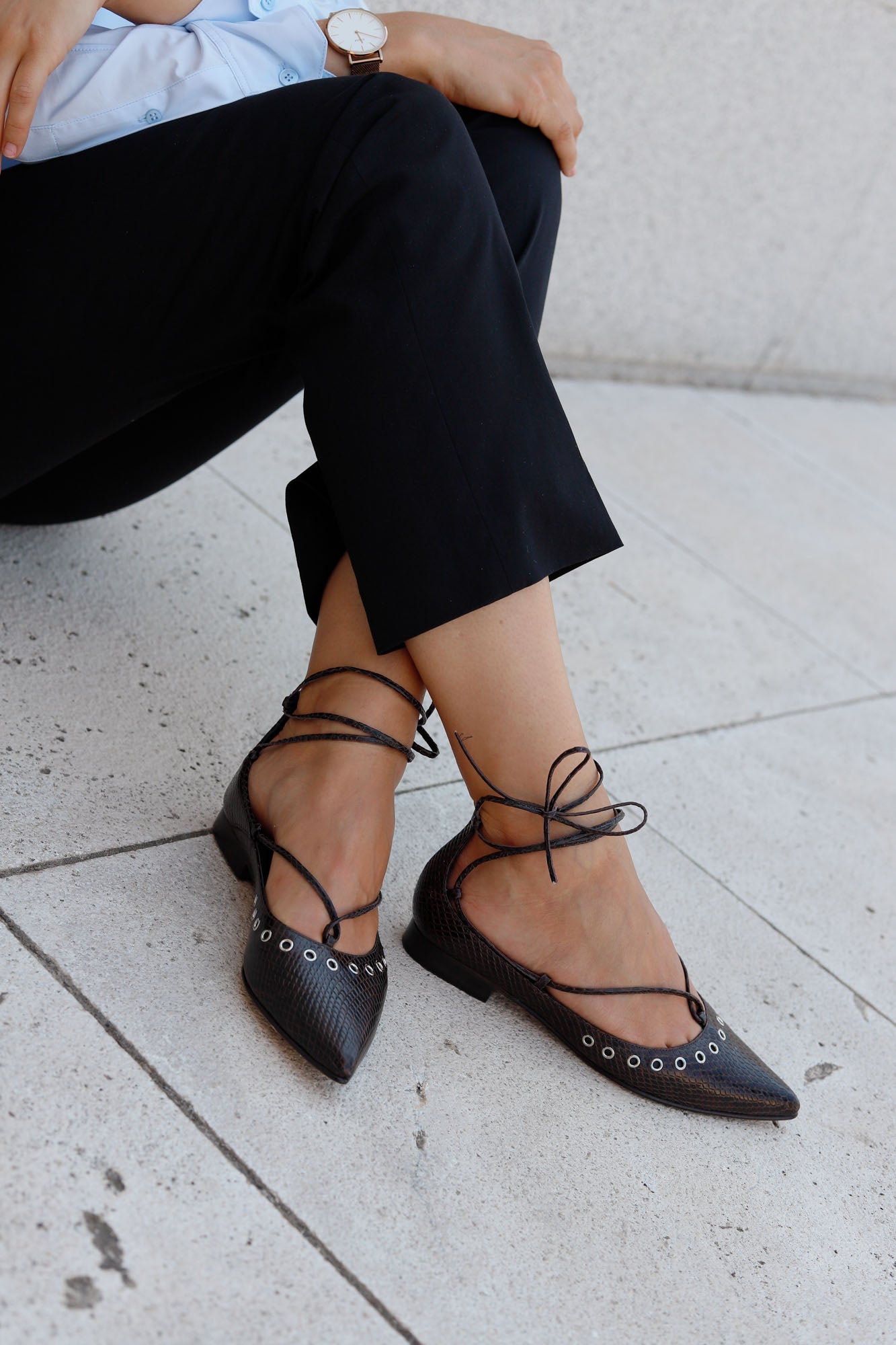 BAILARINA LACE UP SNAKE MARRON 1CM