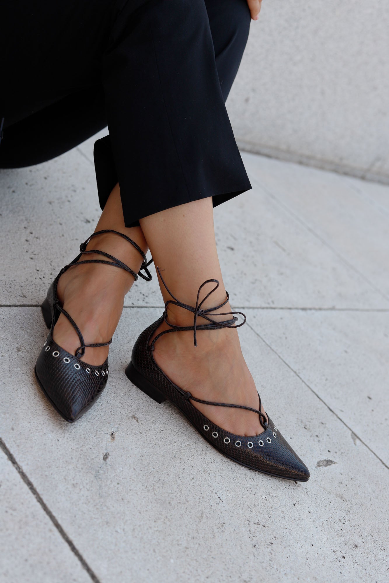 BAILARINA LACE UP SNAKE MARRON 1CM