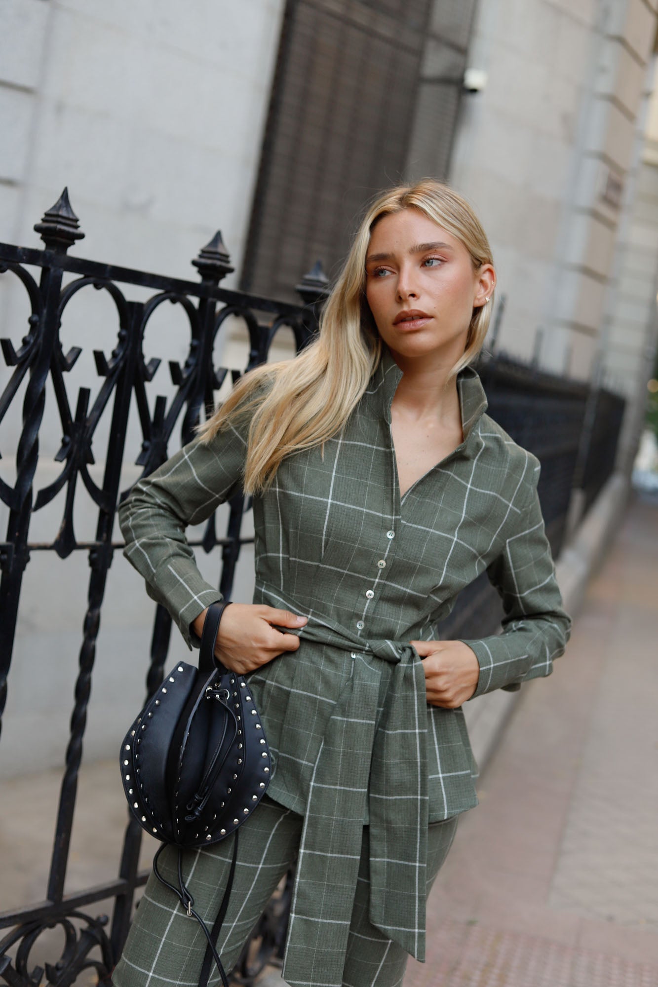 GREEN PLEATED CHECKERED SHIRT