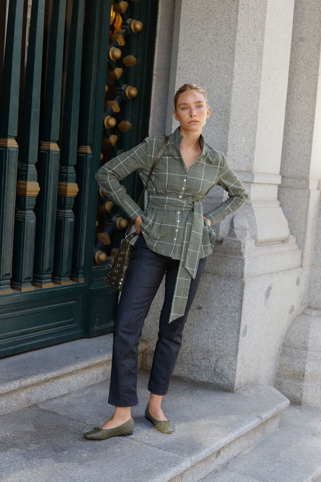 KHAKI BRAIDED MOCARINA BALLERINA 1CM