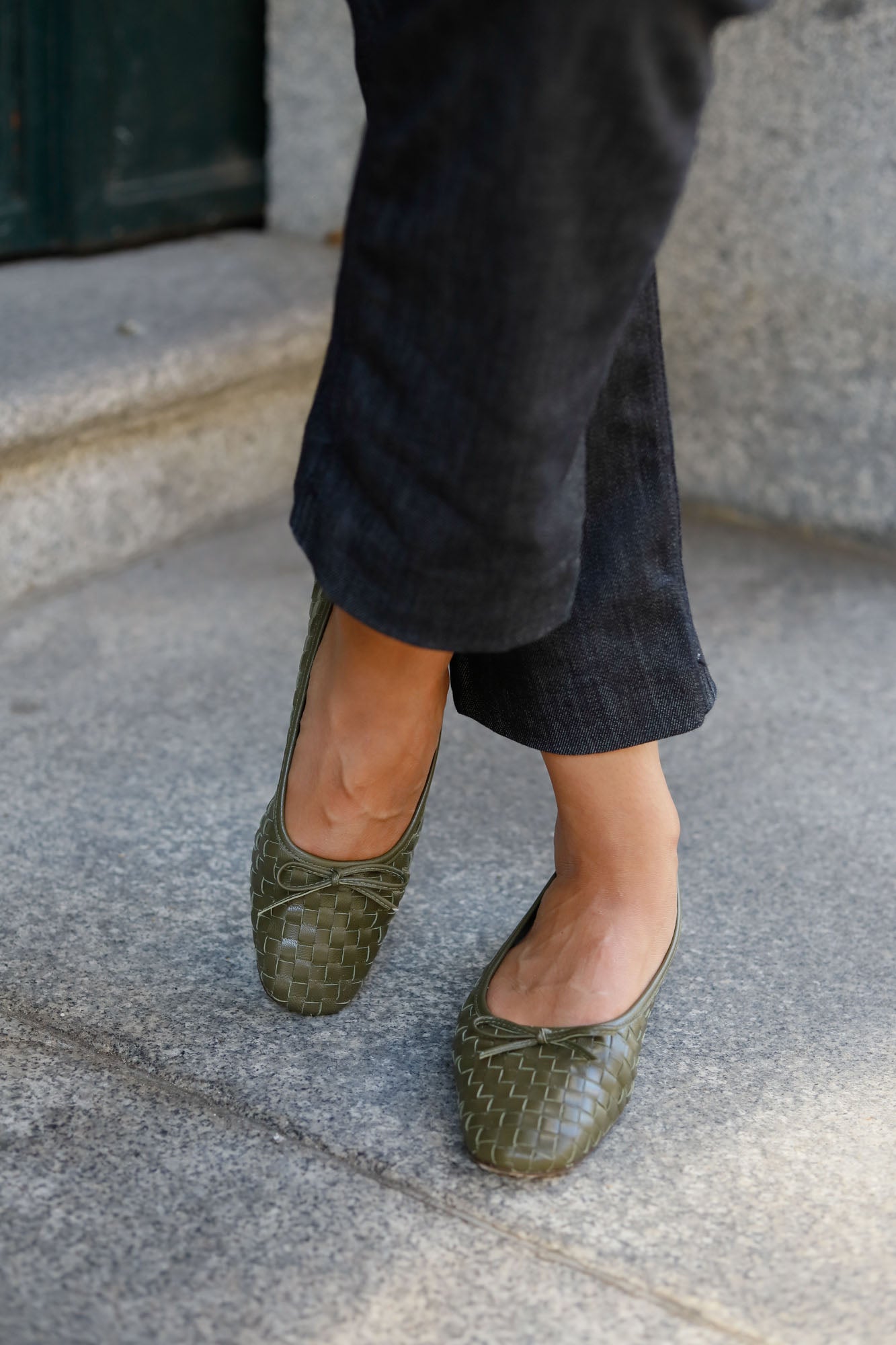 Ballerines mocarina tressées kaki 1 cm