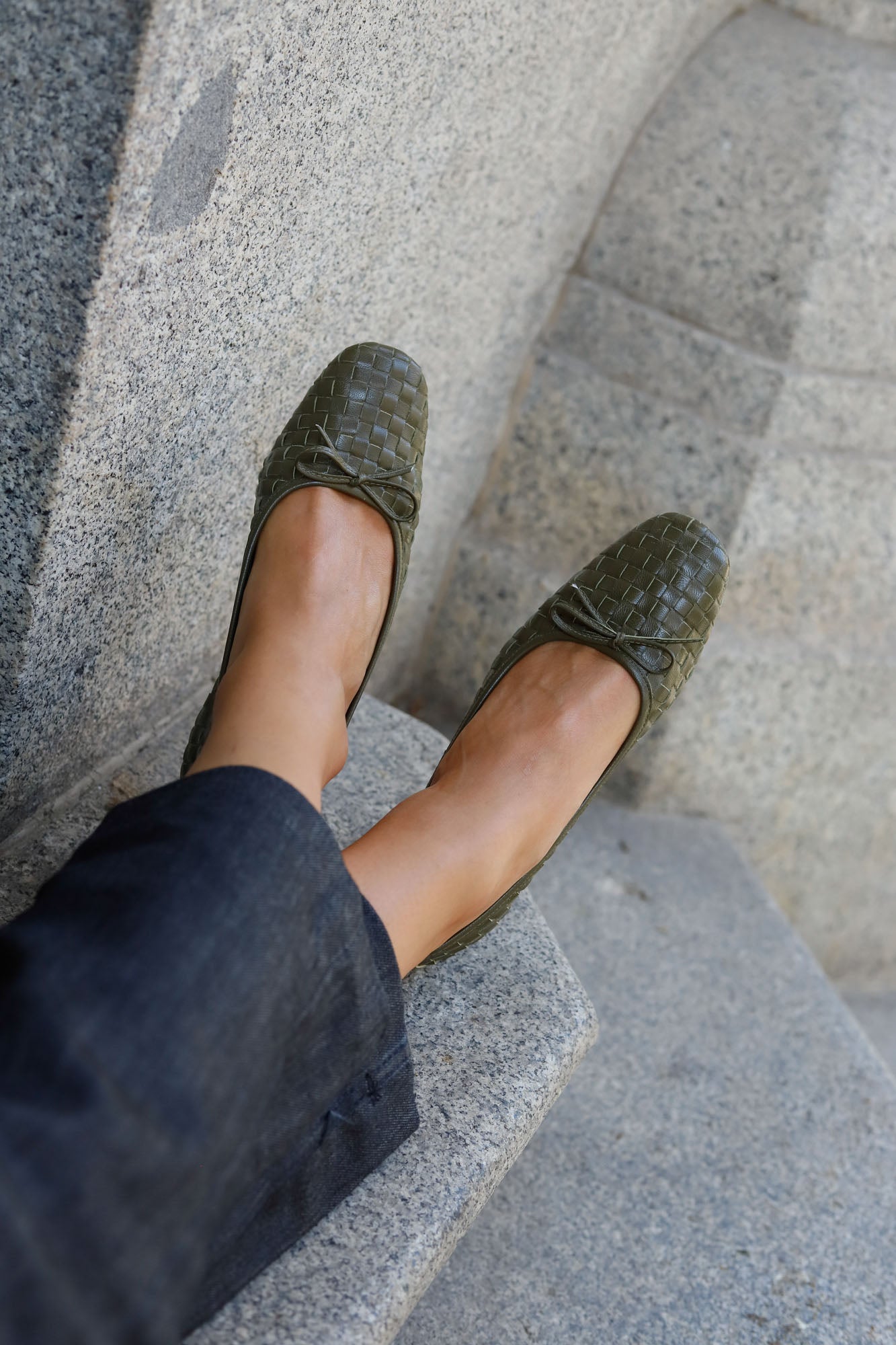 KHAKI BRAIDED MOCARINA BALLERINA 1CM