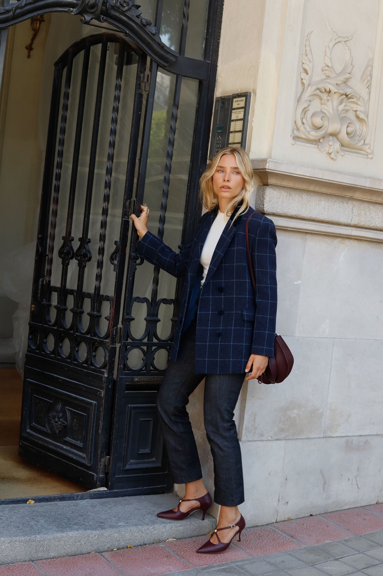 BLUE CHECKERED WOOL BLAZER