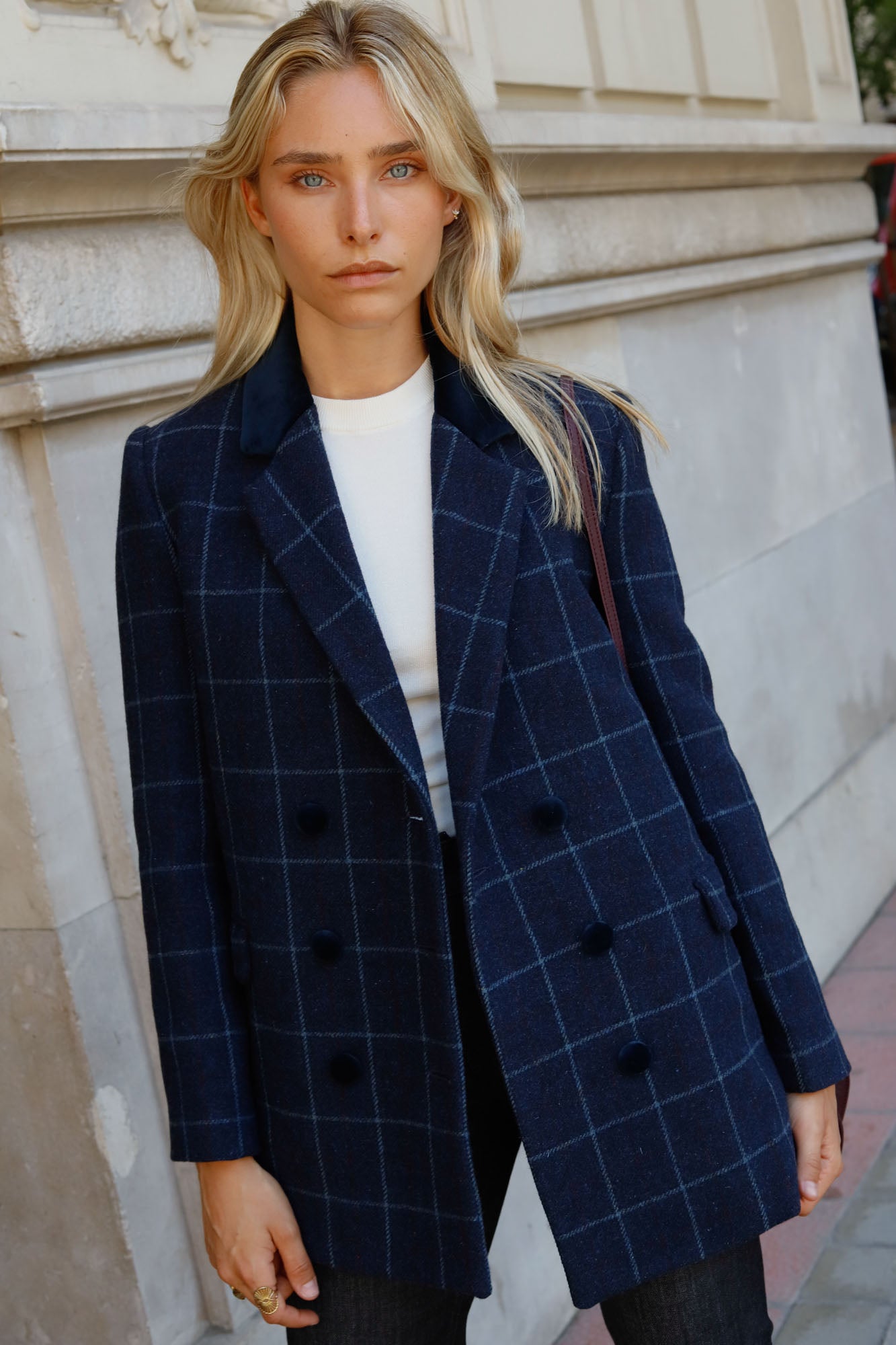 BLUE CHECKERED WOOL BLAZER