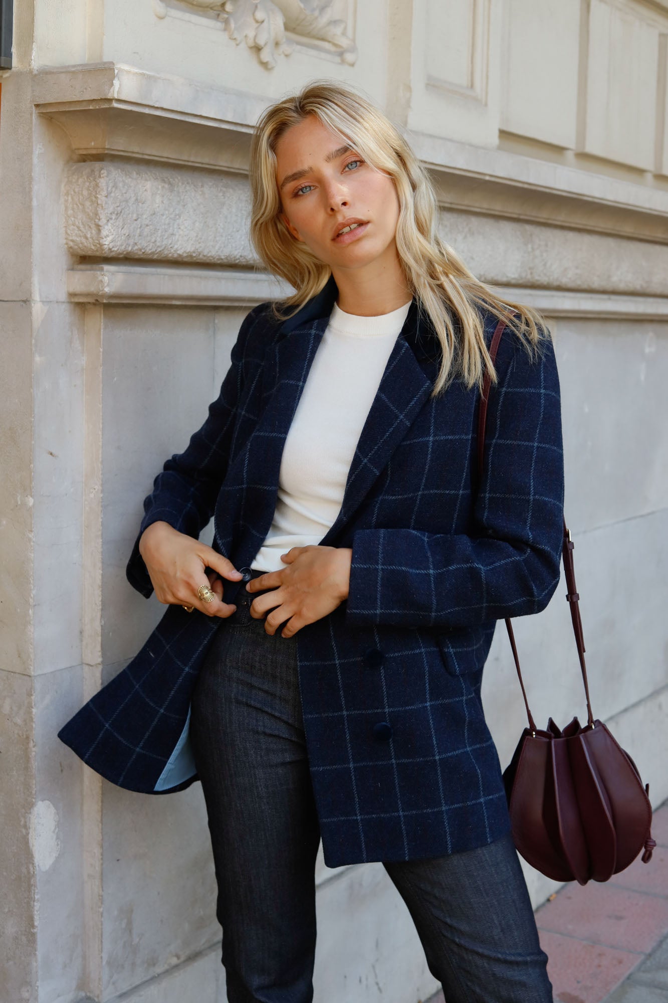 BLUE CHECKERED WOOL BLAZER