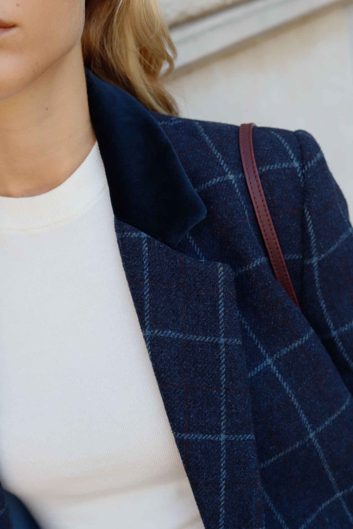 BLUE CHECKERED WOOL BLAZER