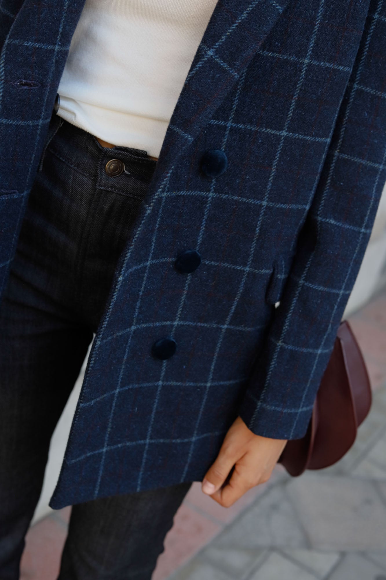 BLUE CHECKERED WOOL BLAZER