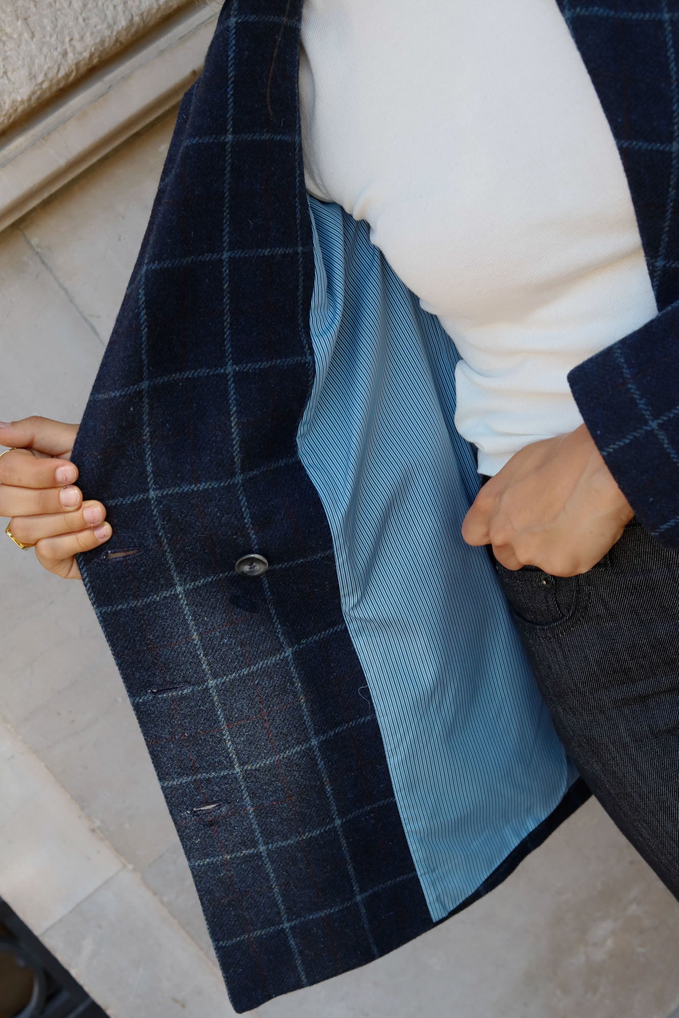 BLUE CHECKERED WOOL BLAZER
