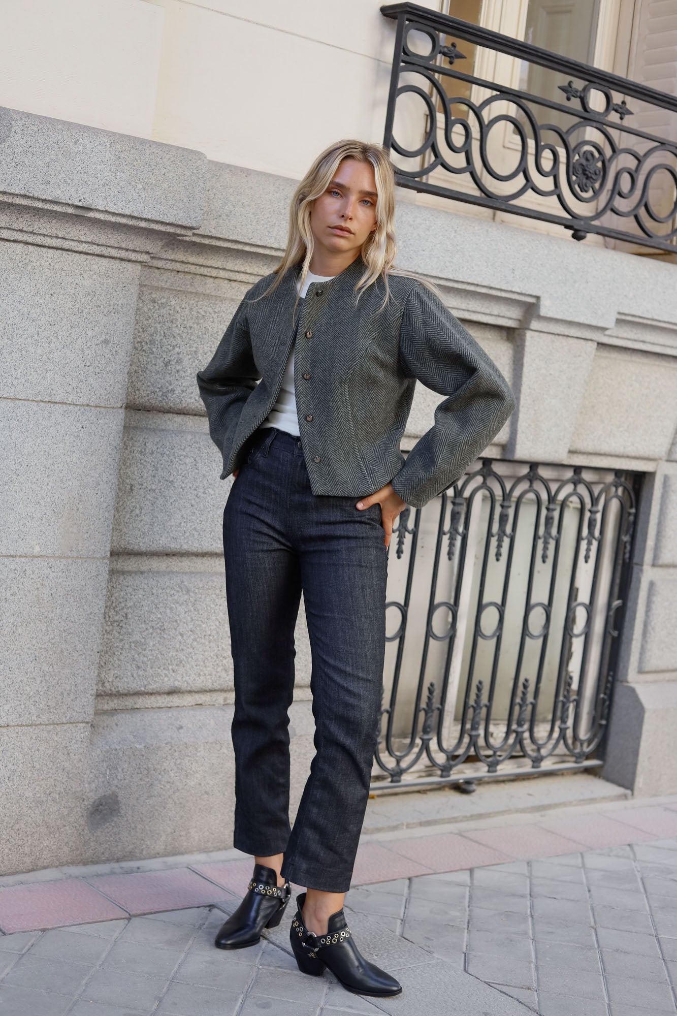 GREEN HERRINGBONE WOOL AUSTRIAN JACKET