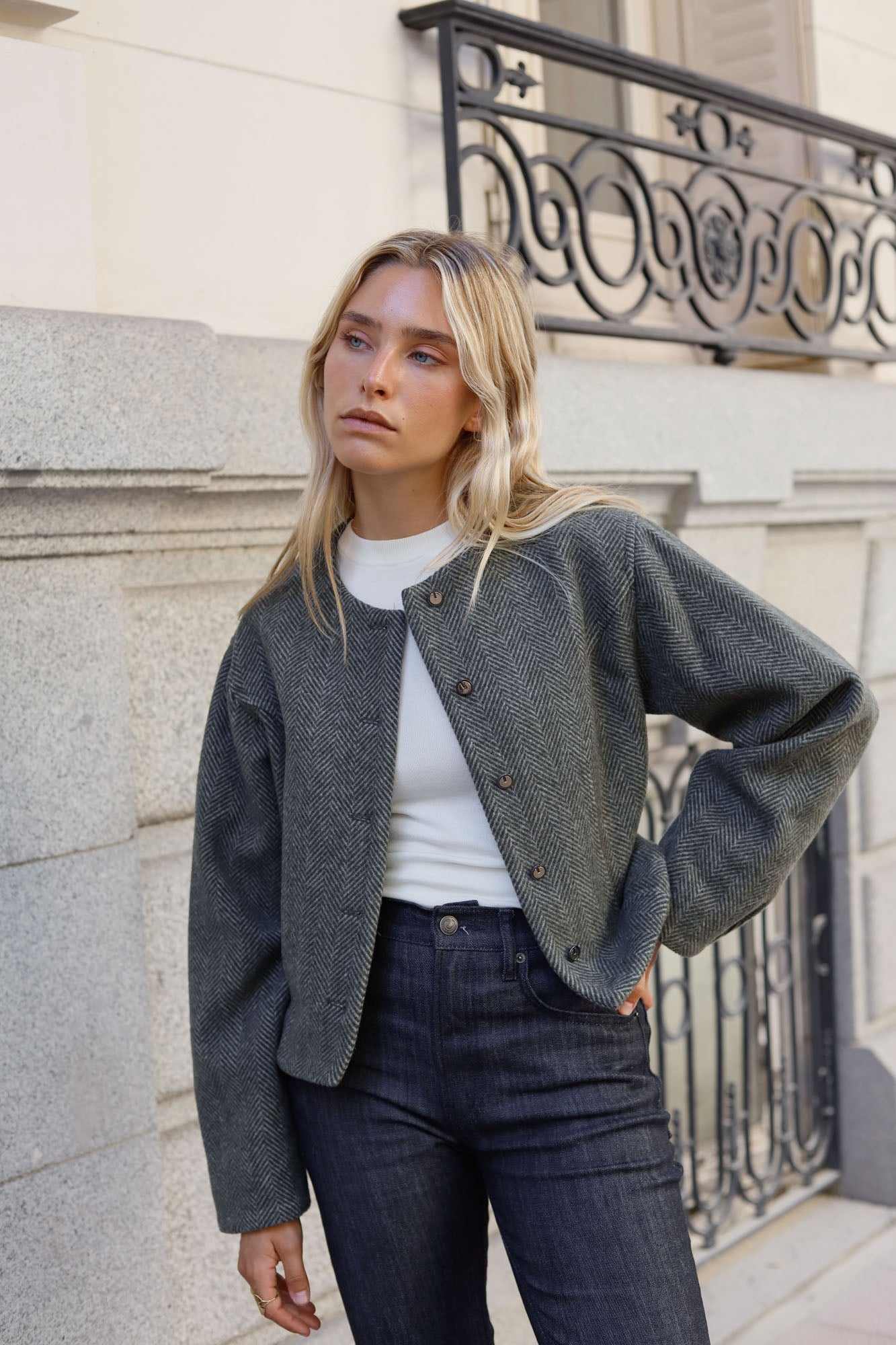 GREEN HERRINGBONE WOOL AUSTRIAN JACKET