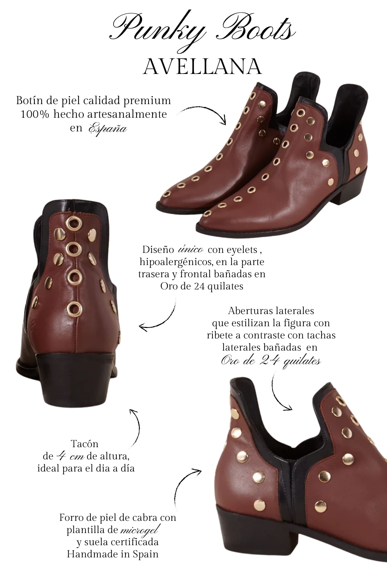 PUNKY BOOTS HAZELNUT GOLD STUDS 4CM