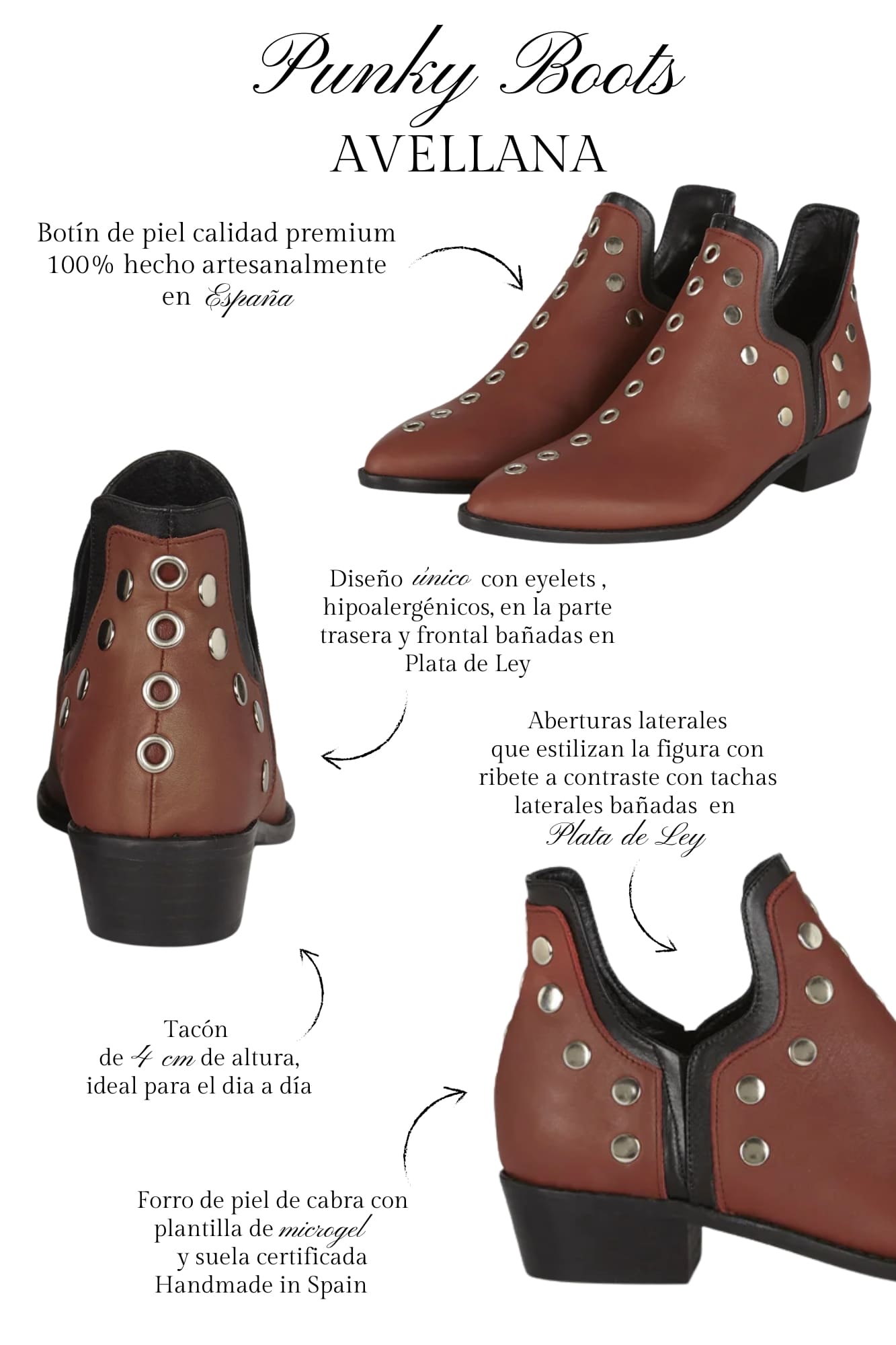 PUNKY BOOTS AVELLANA TACHAS PLATA 4CM