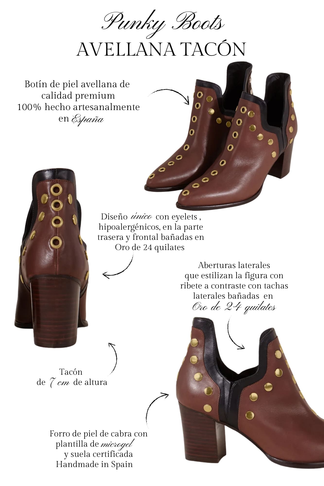 PUNKY BOOTS AVELLANA TACHAS ORO TACON 7CM