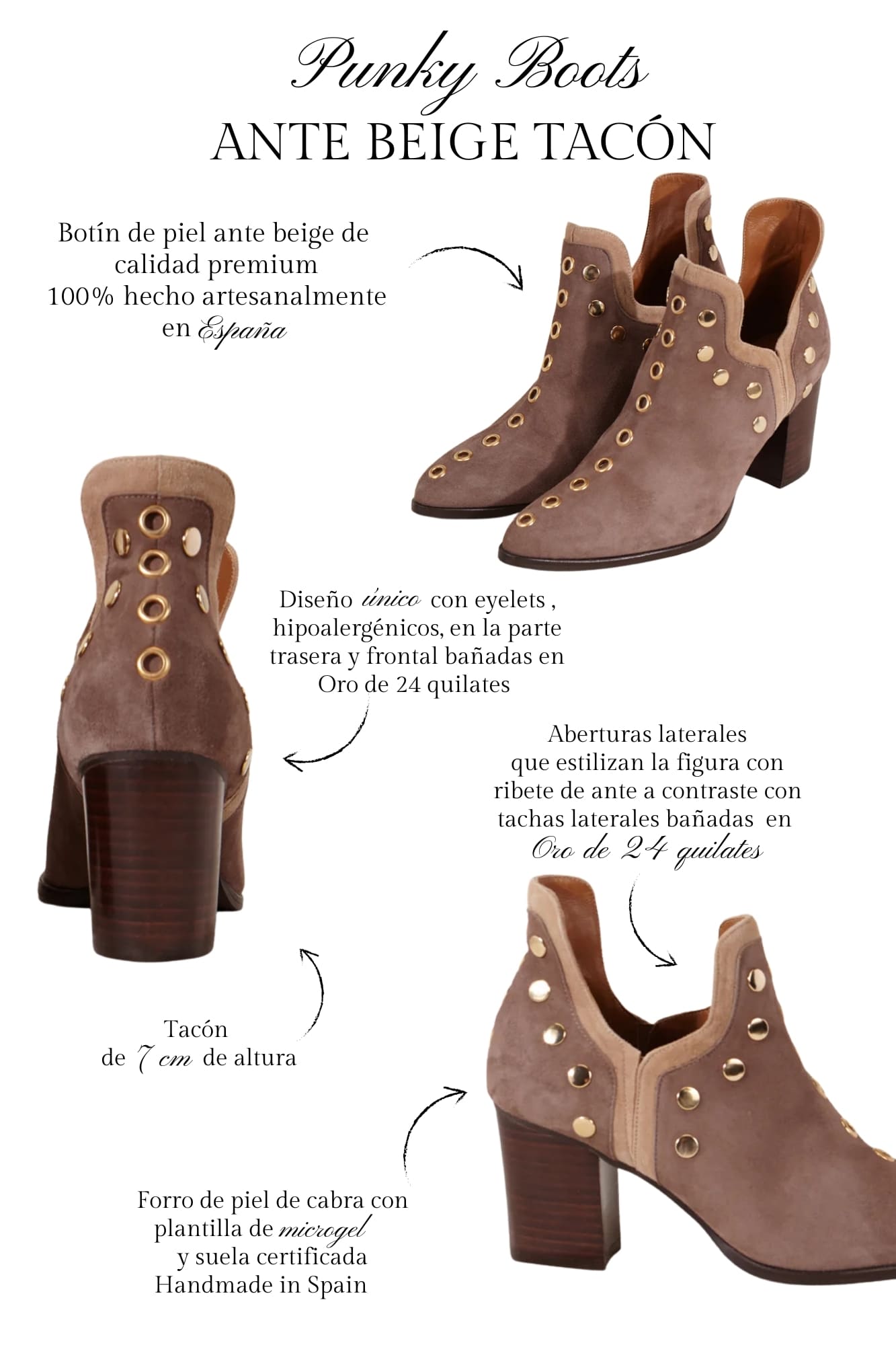 PUNKY BOOTS ANTE BEIGE TACHAS ORO TACON 7CM