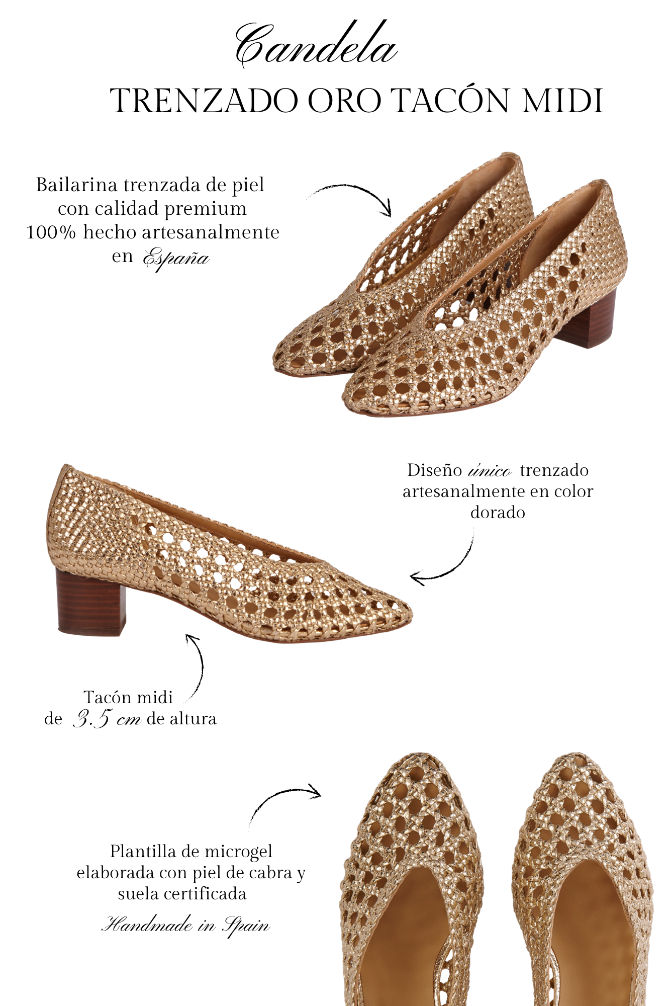 CANDELA TRENZADA ORO TACON MIDI 3.5CM