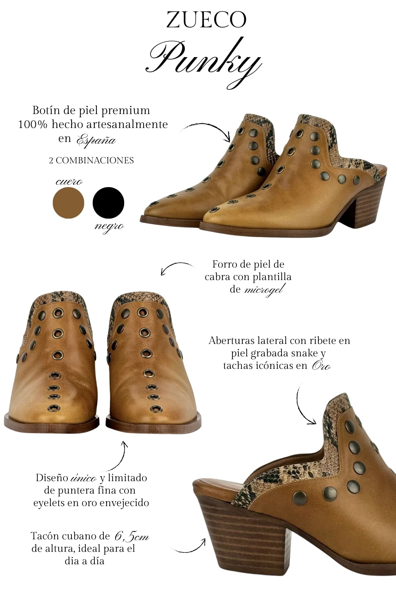 ZUECO CUERO MARRON PUNKY