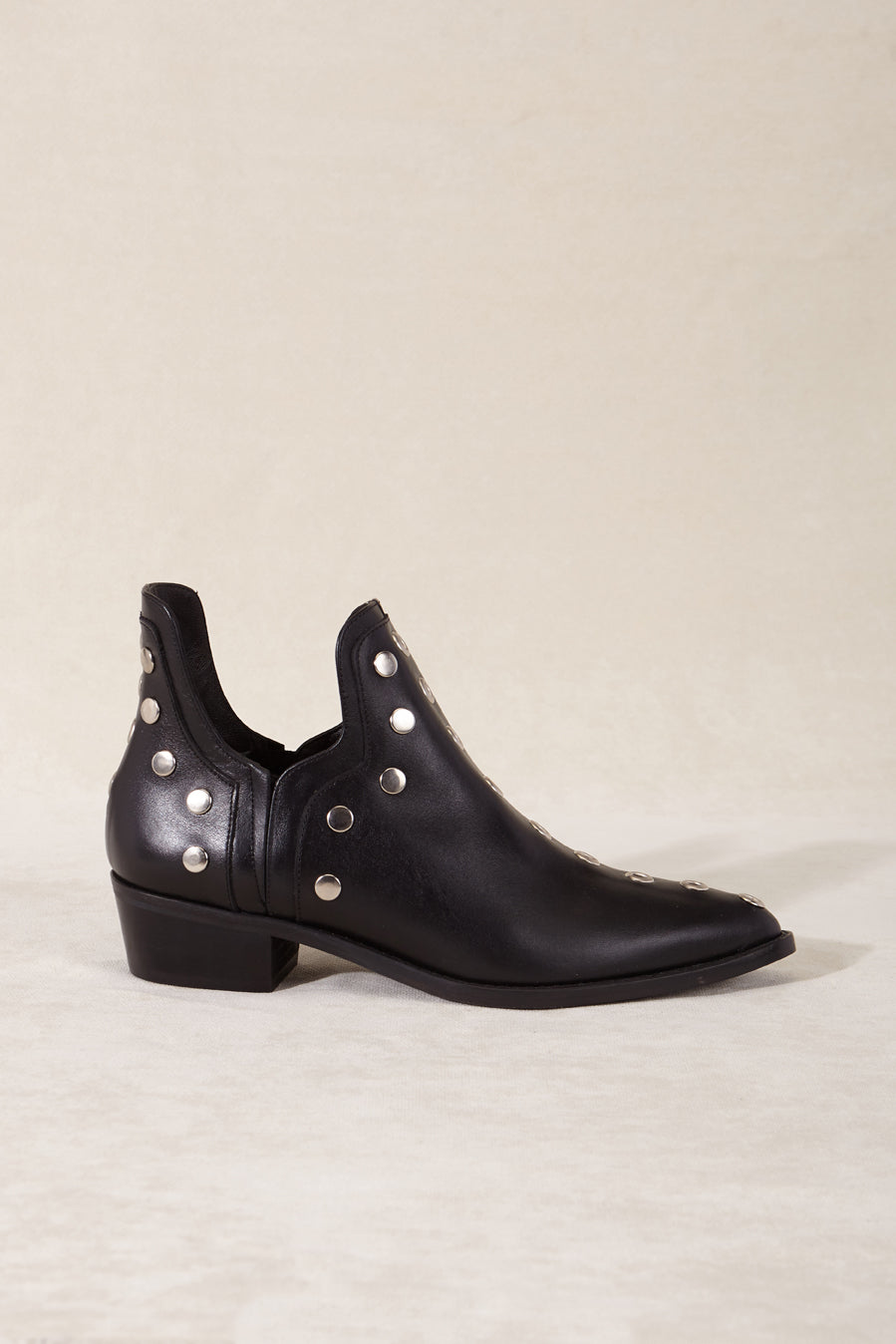 Popa Botin Bajo Tachuelas Zapato Botines Planos Mujer Negro