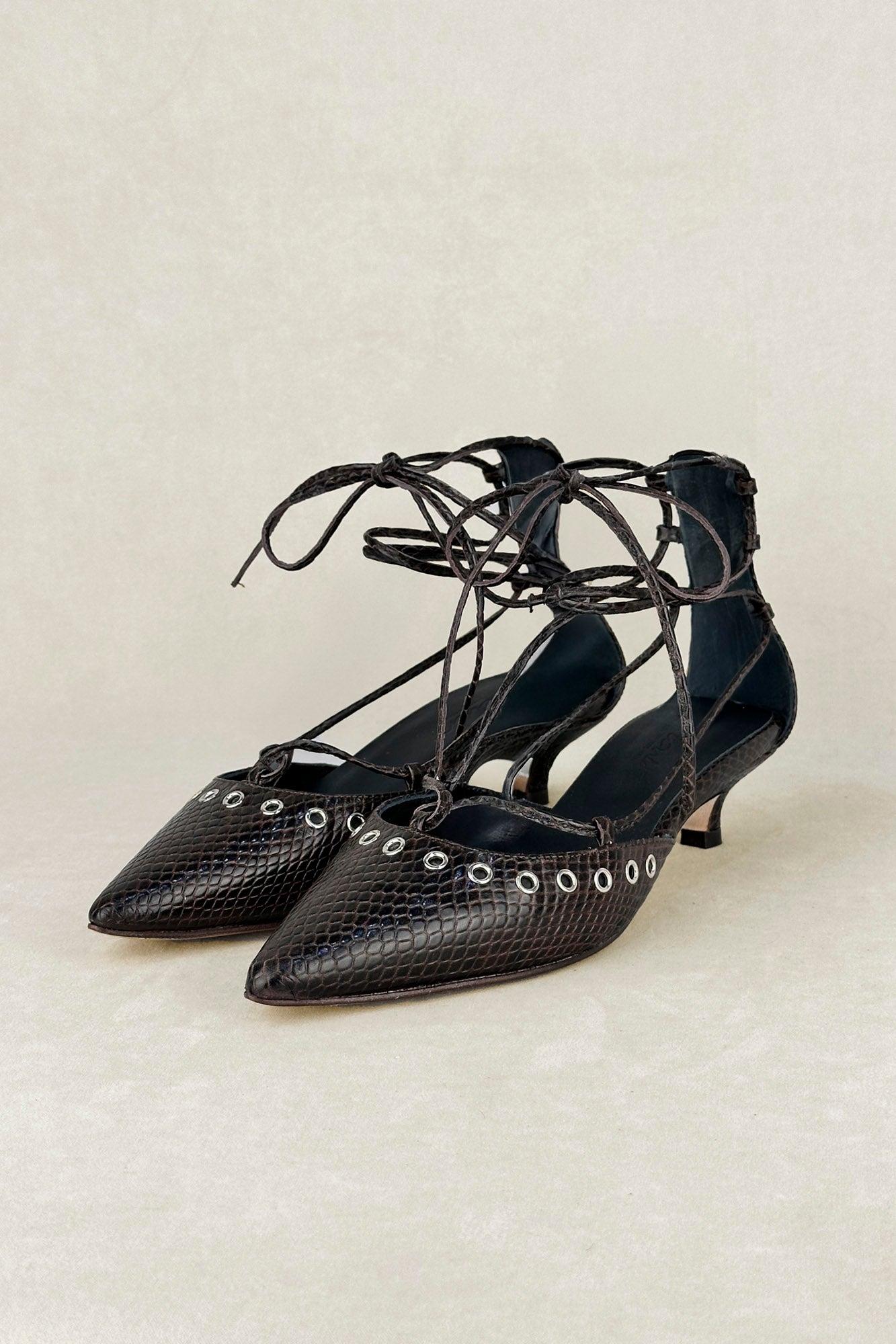 SALON LACE UP SNAKE MARRON 4.5CM