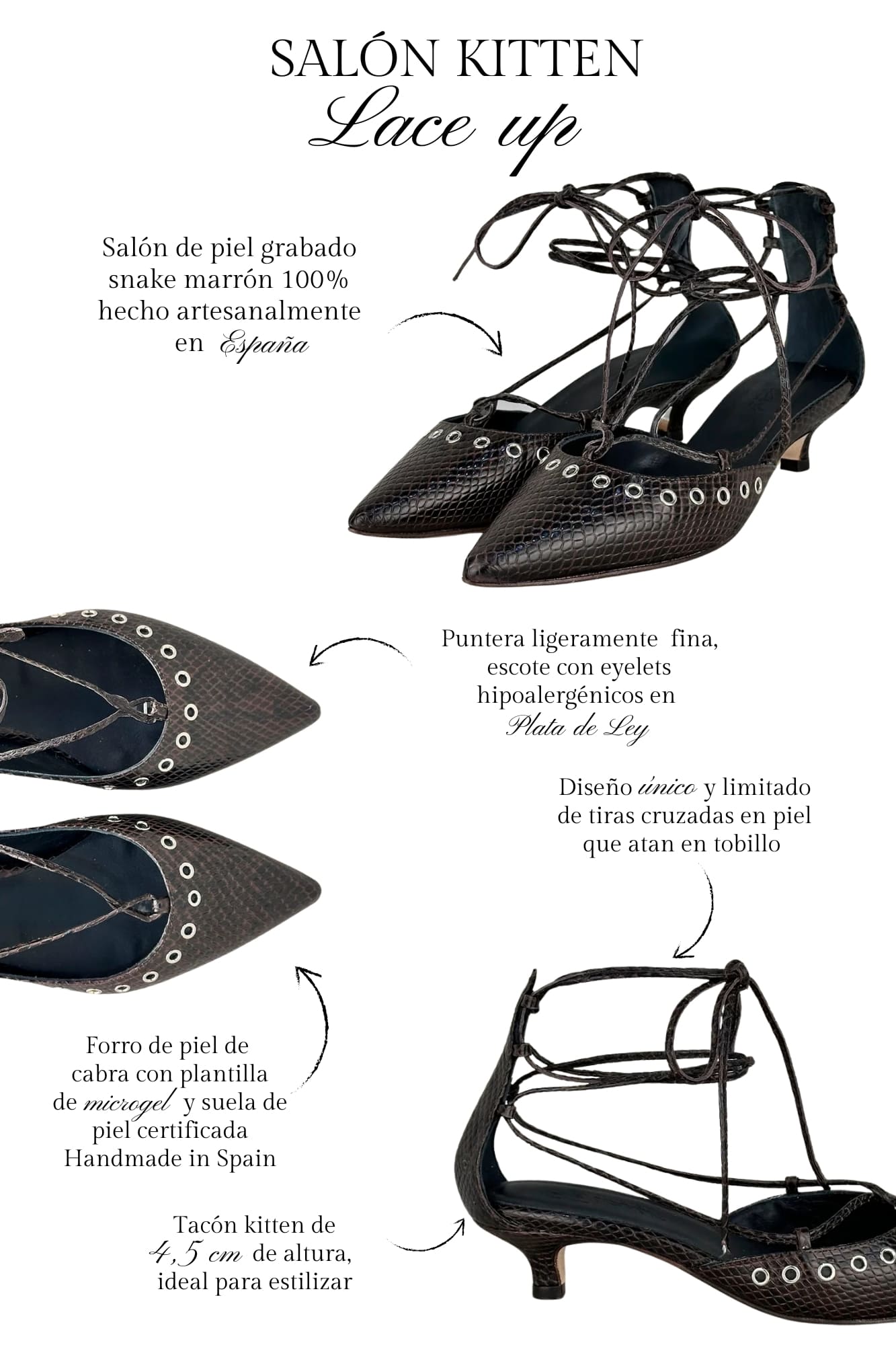 SALON LACE UP SNAKE MARRON 4.5CM