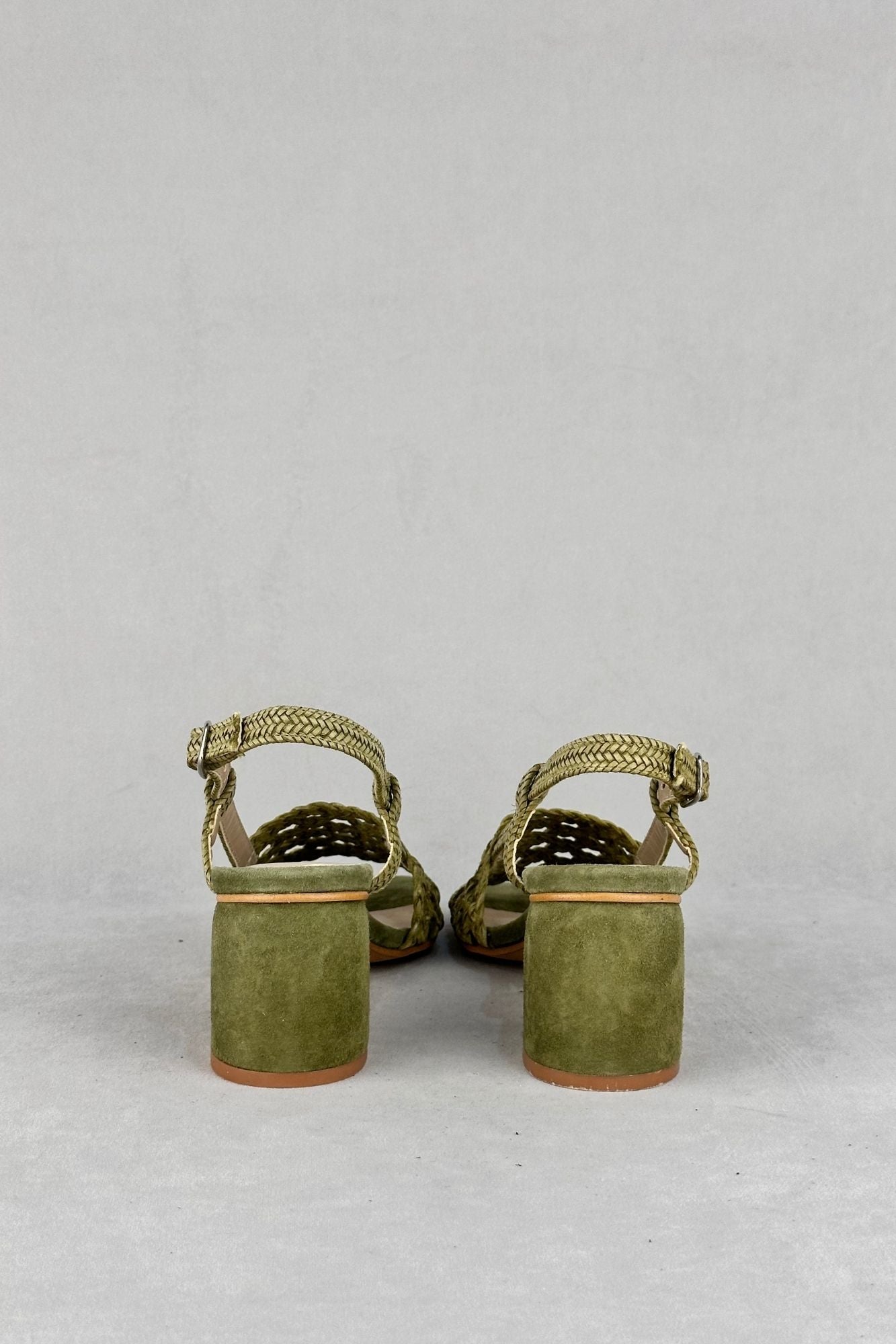 OLIVE GREEN BRAIDED SANDAL WITH HEEL
