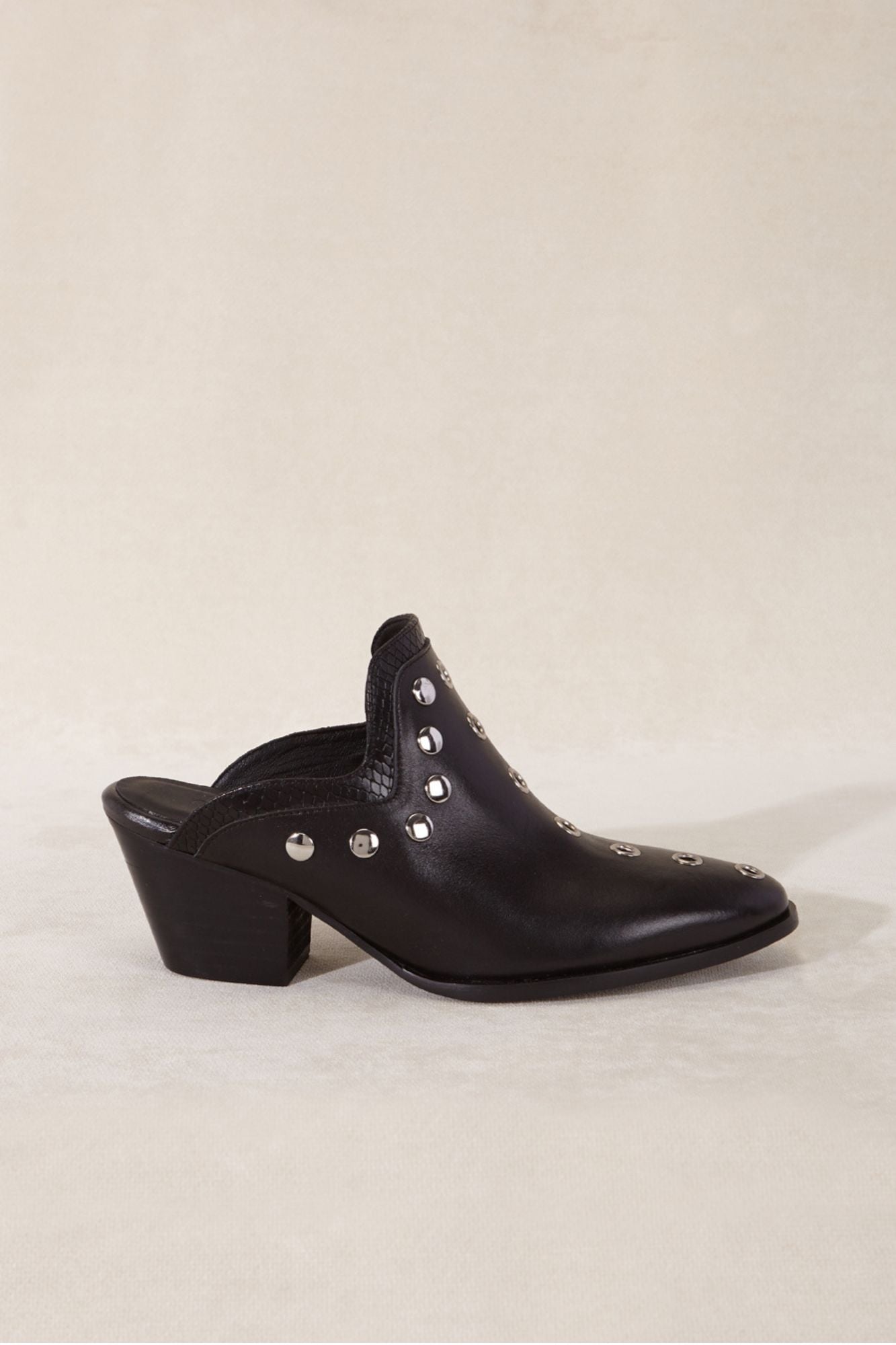 Black leather clogs with heels