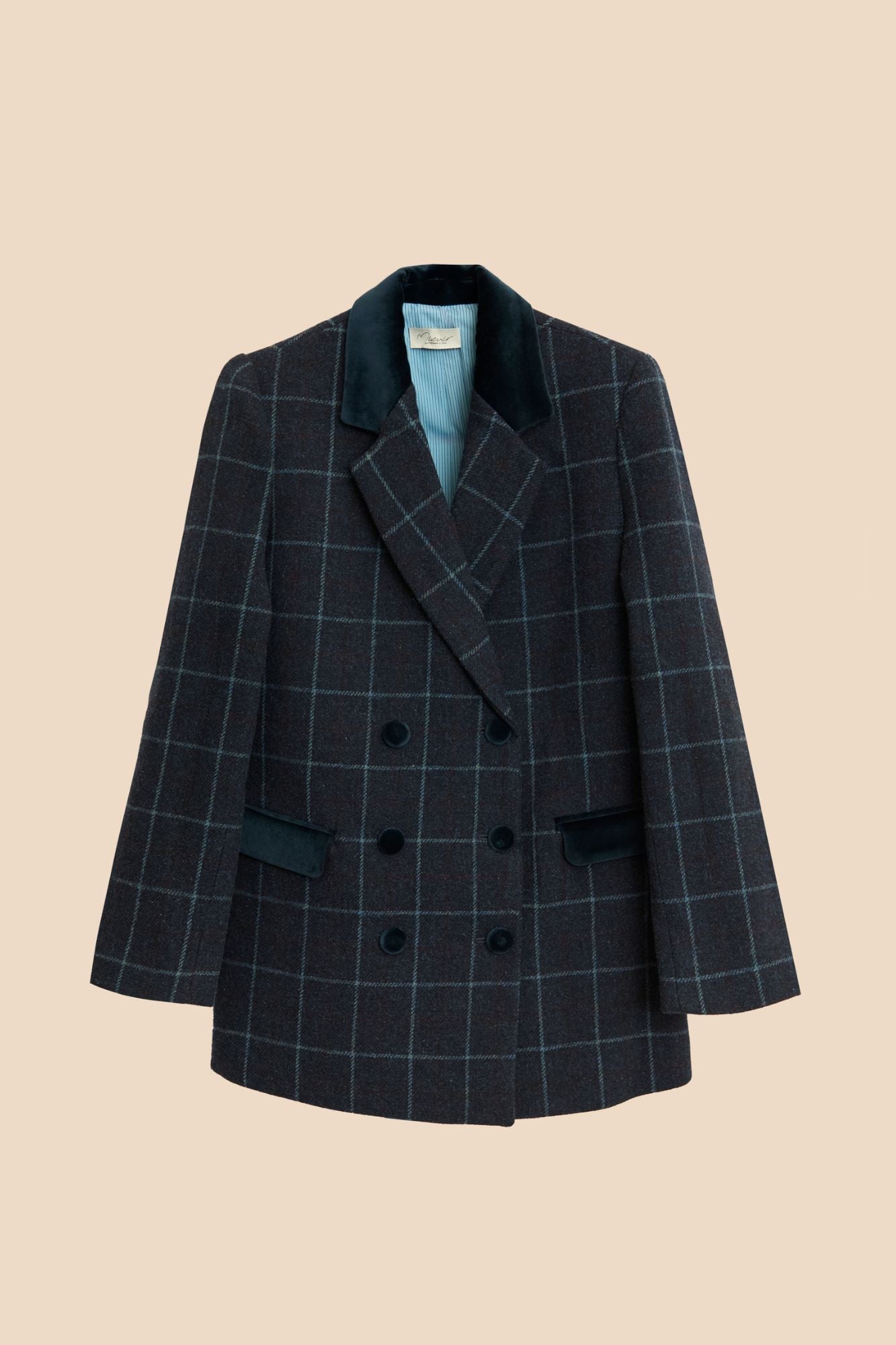 BLUE CHECKERED WOOL BLAZER