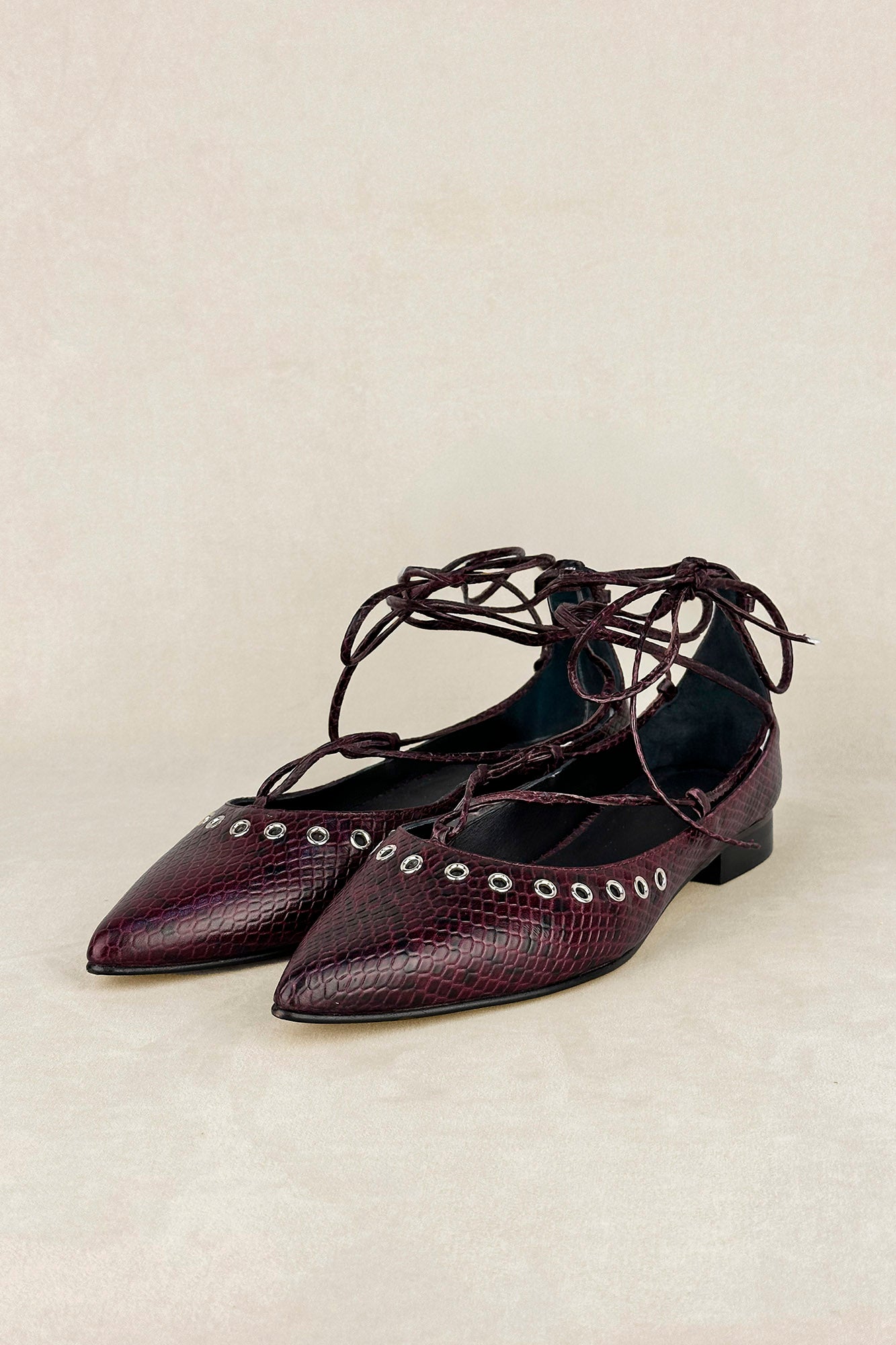 BAILARINA LACE UP SNAKE BURDEOS 1CM
